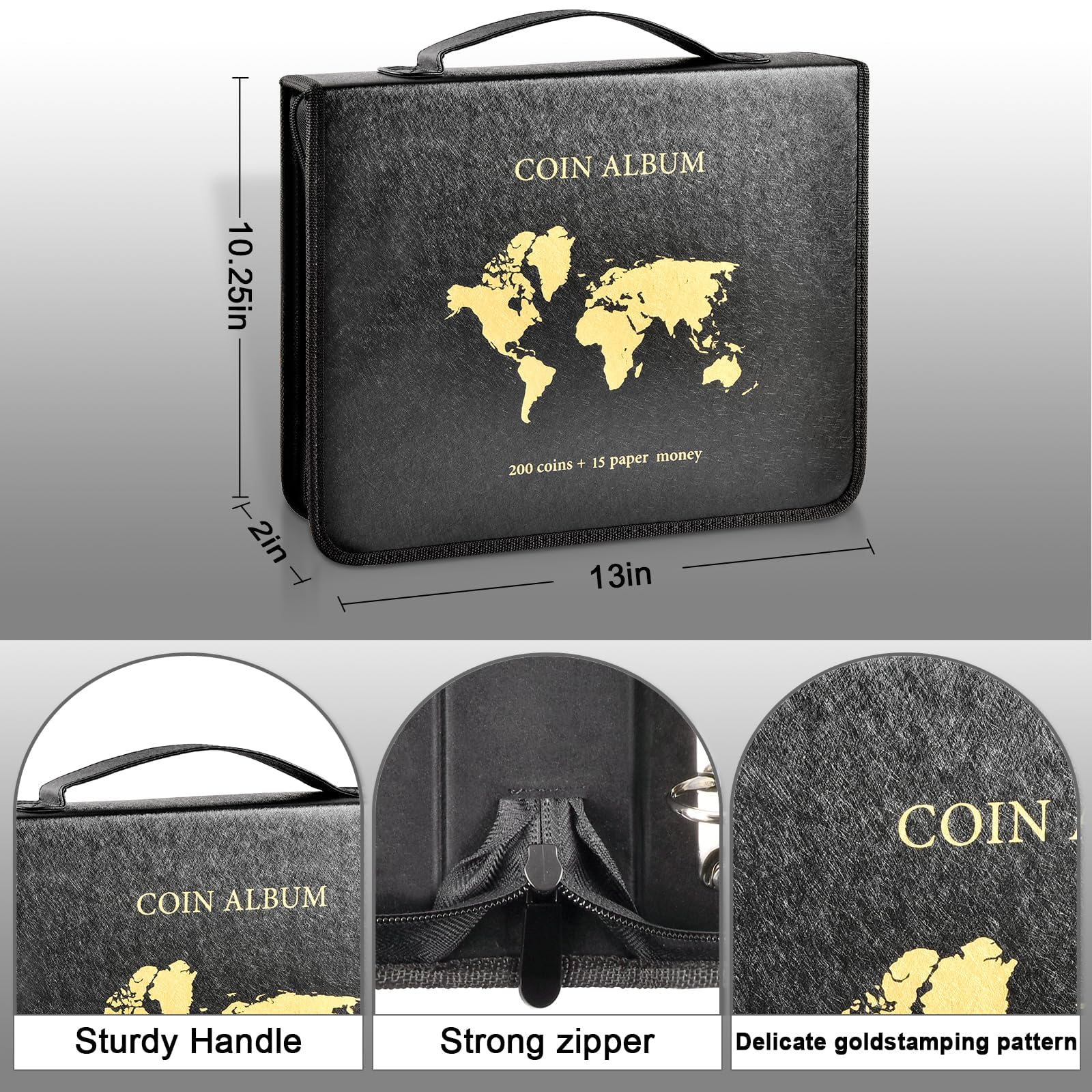 Coin Collection Book Holder for Collectors, 200 Pockets Collecting Album & 30 Sleeves Paper Money Display Storage Case for Currency Collection Supplies (200 coins+30 paper money binder)