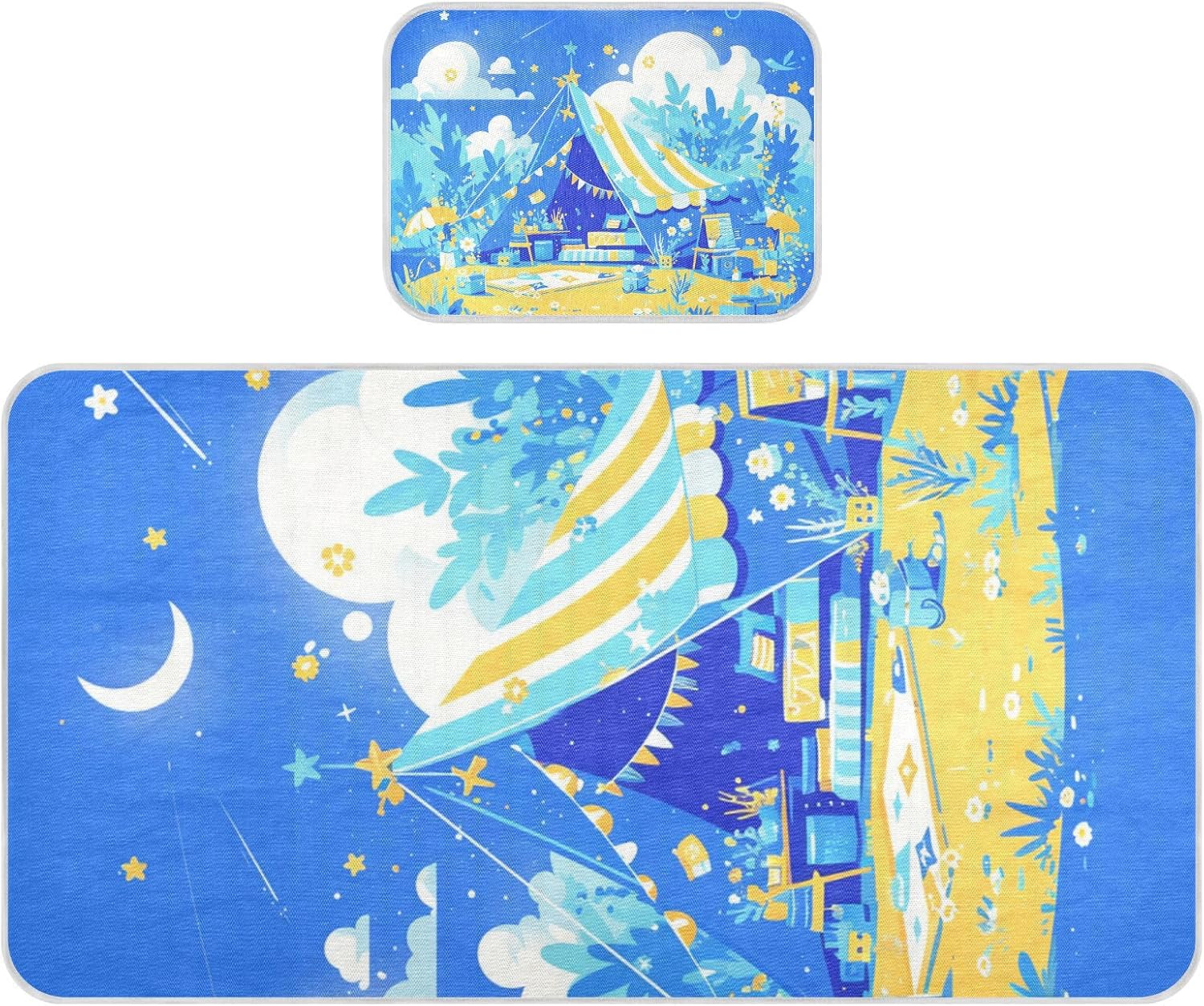 Cartoon Summer Day Camping Blue Cooling Baby Fitted Crib Mattress 28" x 52" Ultra Soft Pee Pads for Baby&Toddler