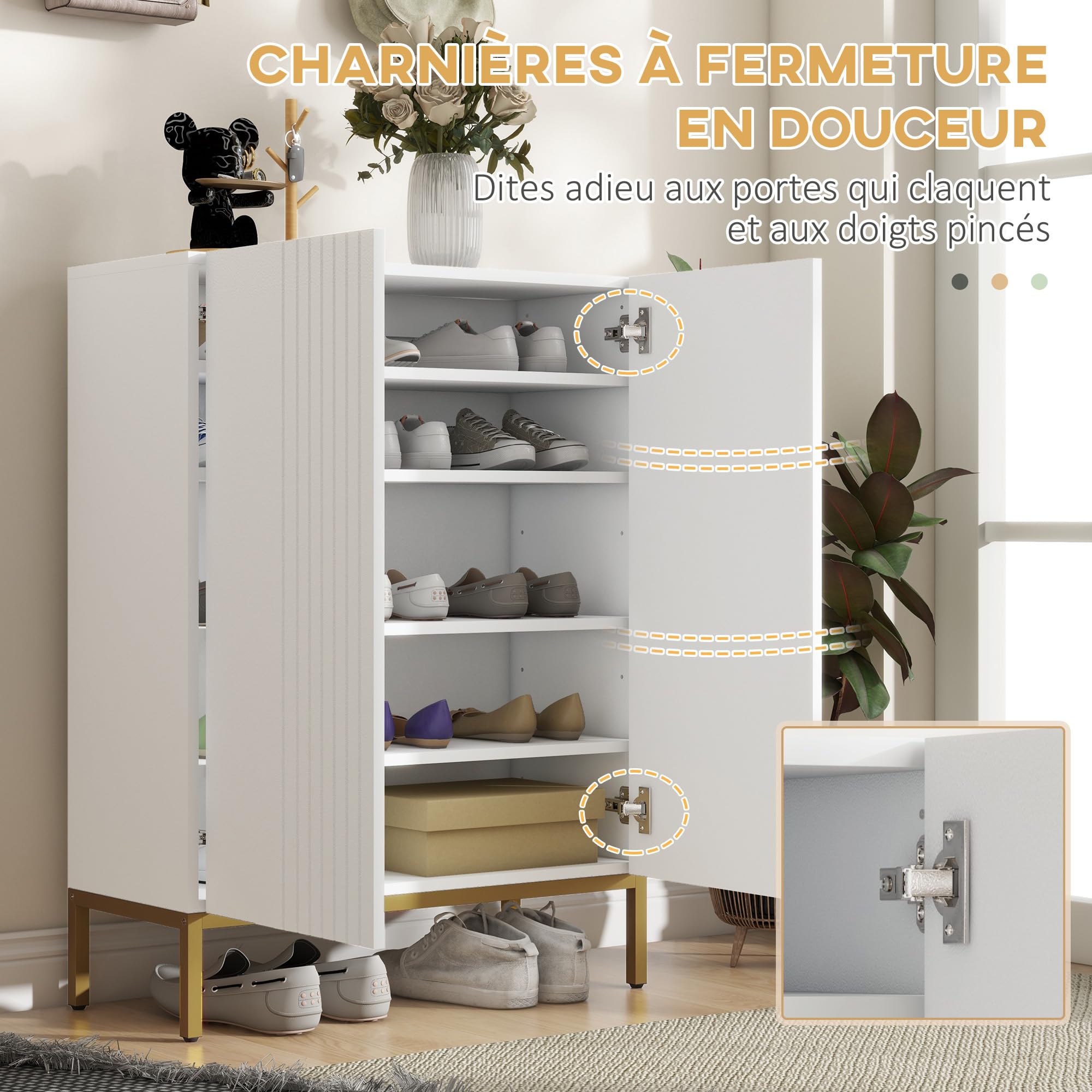 HOMCOM Meuble à Chaussures 20 Paires Armoire Portes à Fermeture Douce Blanc