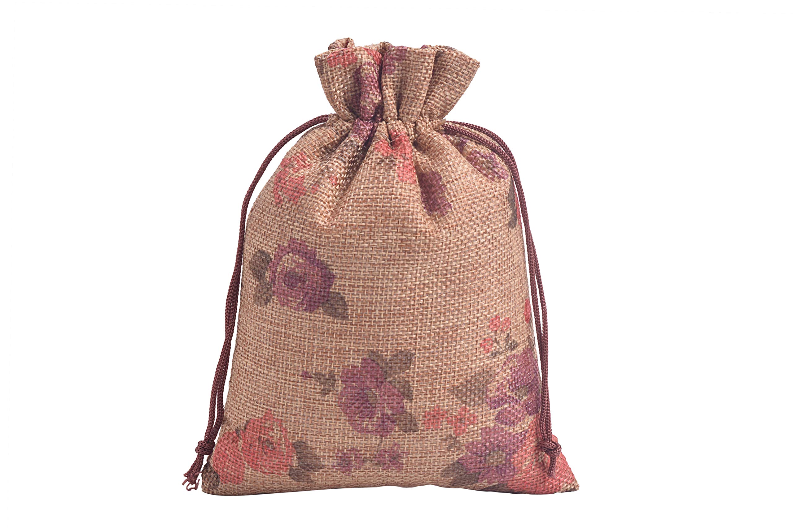 Sansam 20pcs Drawstring Burlap Gift Bags, 4.0x5.6'' Camel Flower Patterns Jute Bags for Jewelry, Party, Gift Packaging