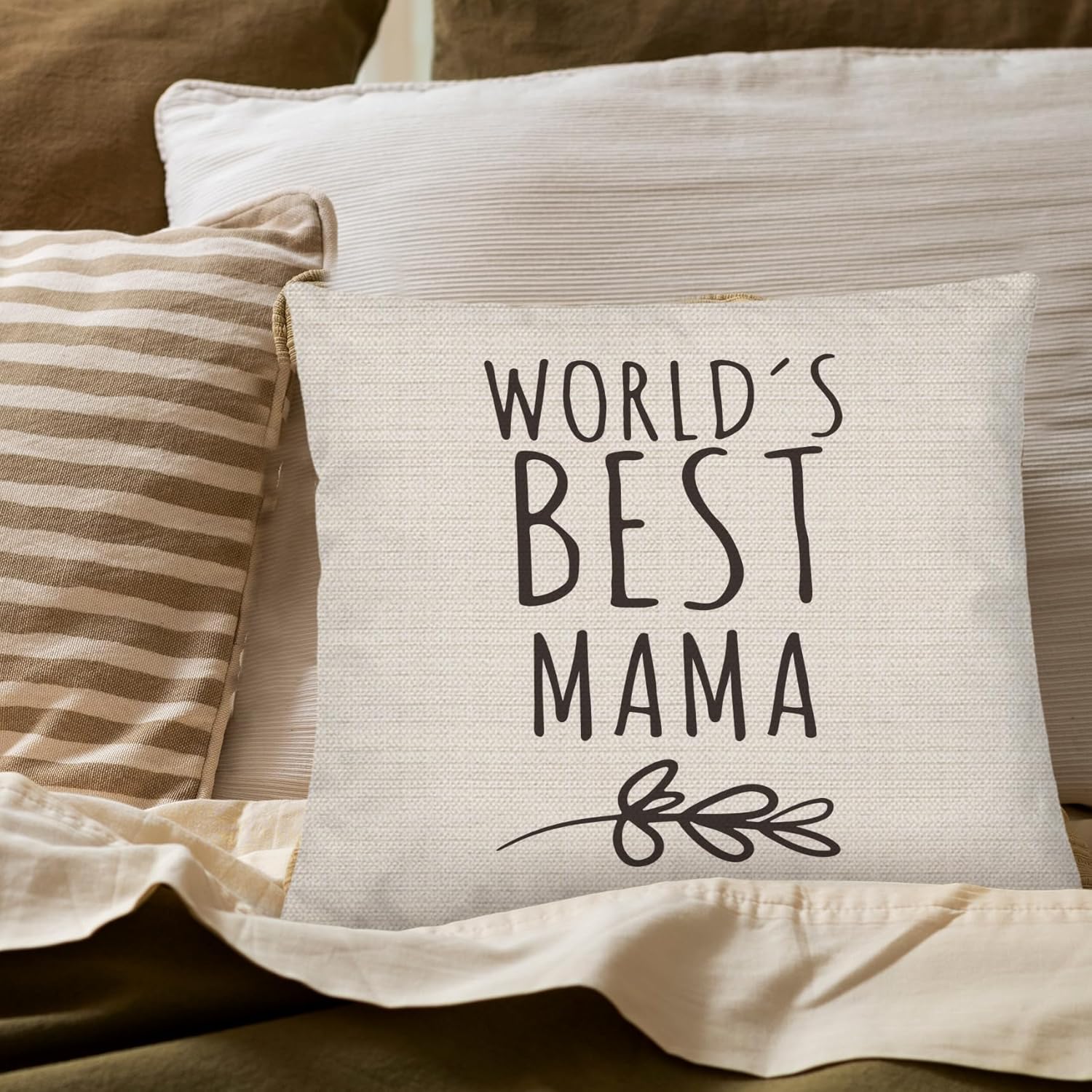 Mama Gifts Pillow Covers 18x18, Best Mom Gifts for Mother's Day Birthday from Daughter Son, World's Best Mama Decorative Throw Pillow Cover for Home Bedroom Living Room Couch Bed - Image 2