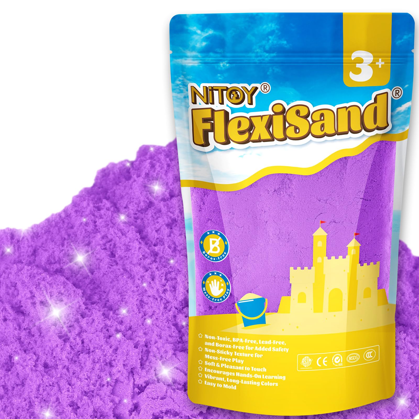 NiToy 2.2Lbs/1kg Play Sand, Never Dries Out-Fun for 3 Years and up Kids Bulk Refill for Sensory Sand Box Toys, Ideal for Shaping, Squeezing and Molding(Purple)