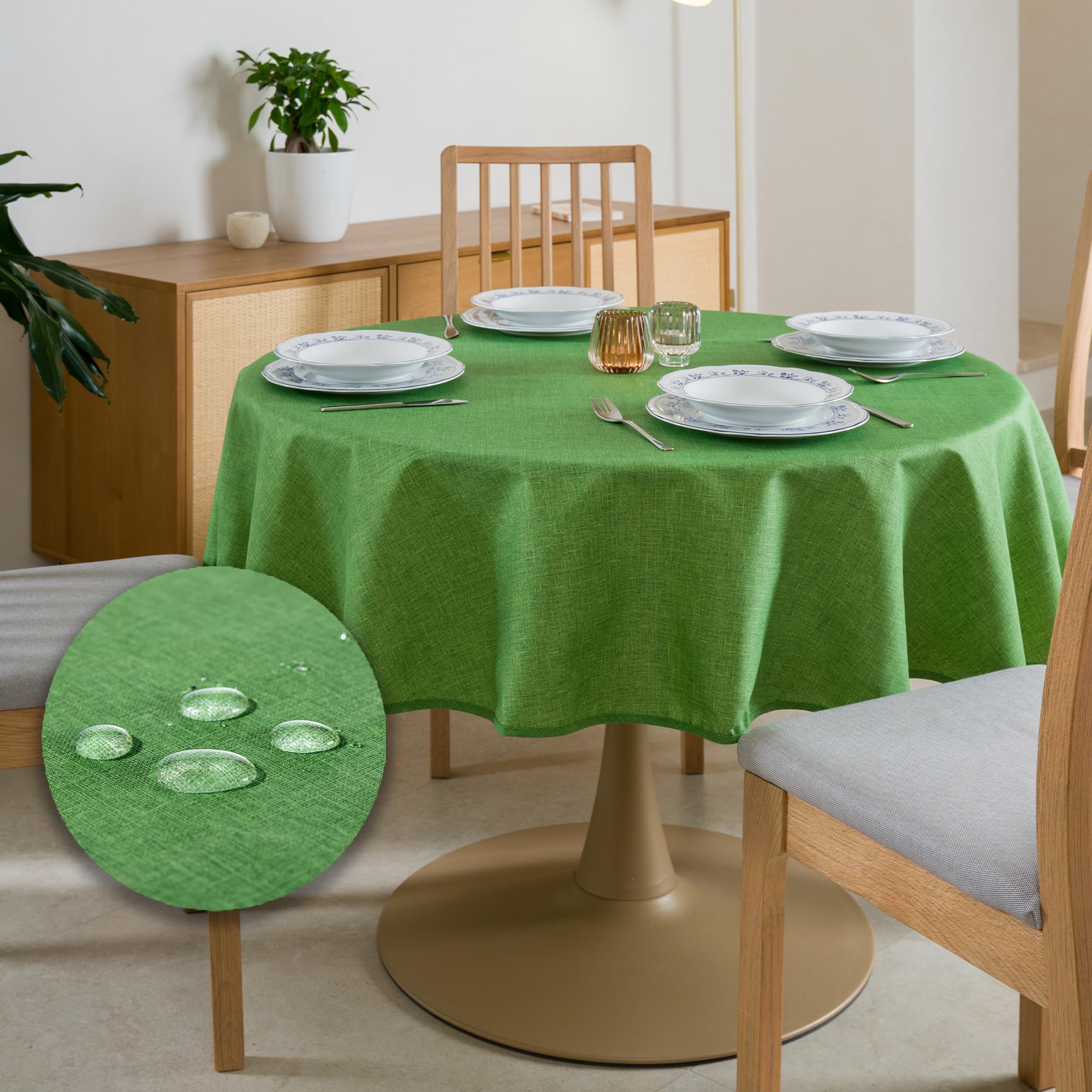 Tovaglia Antimacchia Rotonda Impermeabile 160cm Φ Diametro Verde Made in Italy Tovaglie Copri Tavolo da Interno Elegante per Occasioni Natale da Tavola Giardino Esterno Poliestere Idrorepellente