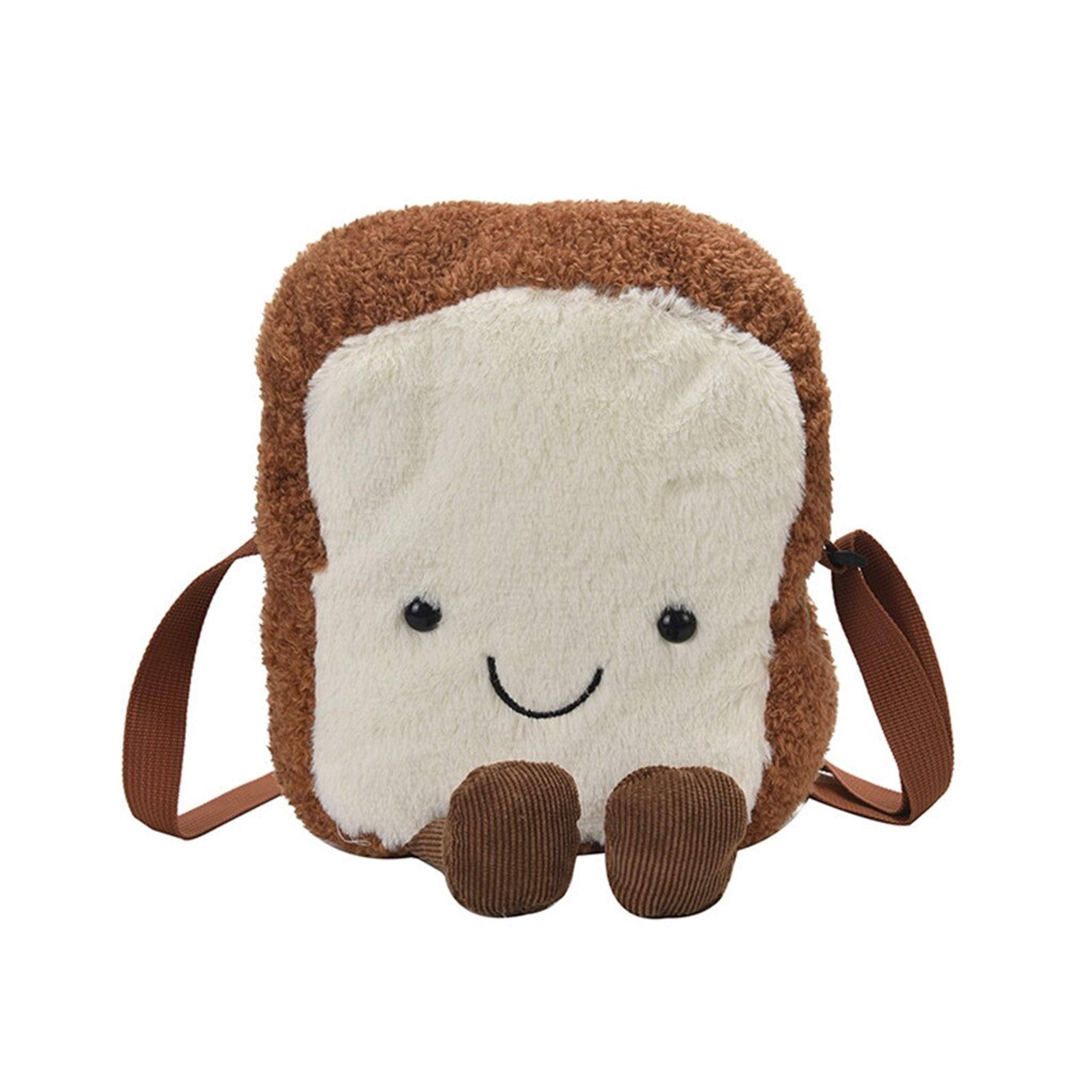 V&E Sliced Bread Plush Purse Messenger Bag Crossbody Shoulder Bags Toast The Best Thing Since Sliced Bread White and Brown, White and Brown