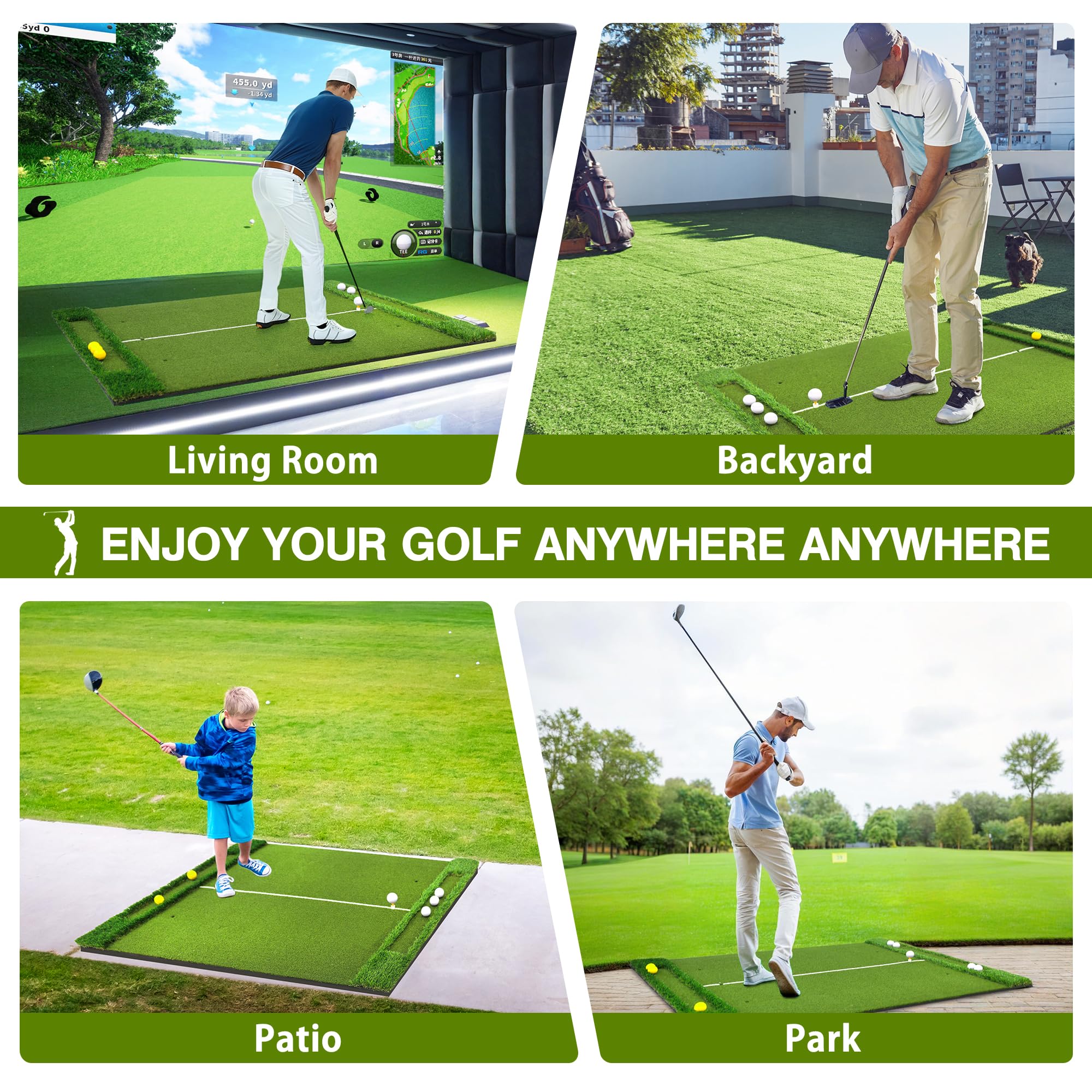 Golfmatte 150 x 120cm, Golf Abschlagmatte, Golf Übungsmatte mit 10 Golfbällen & 3 Gummi-Tees, 6 Abschlagpositionen, für Indoor und Outdoor Golftraining