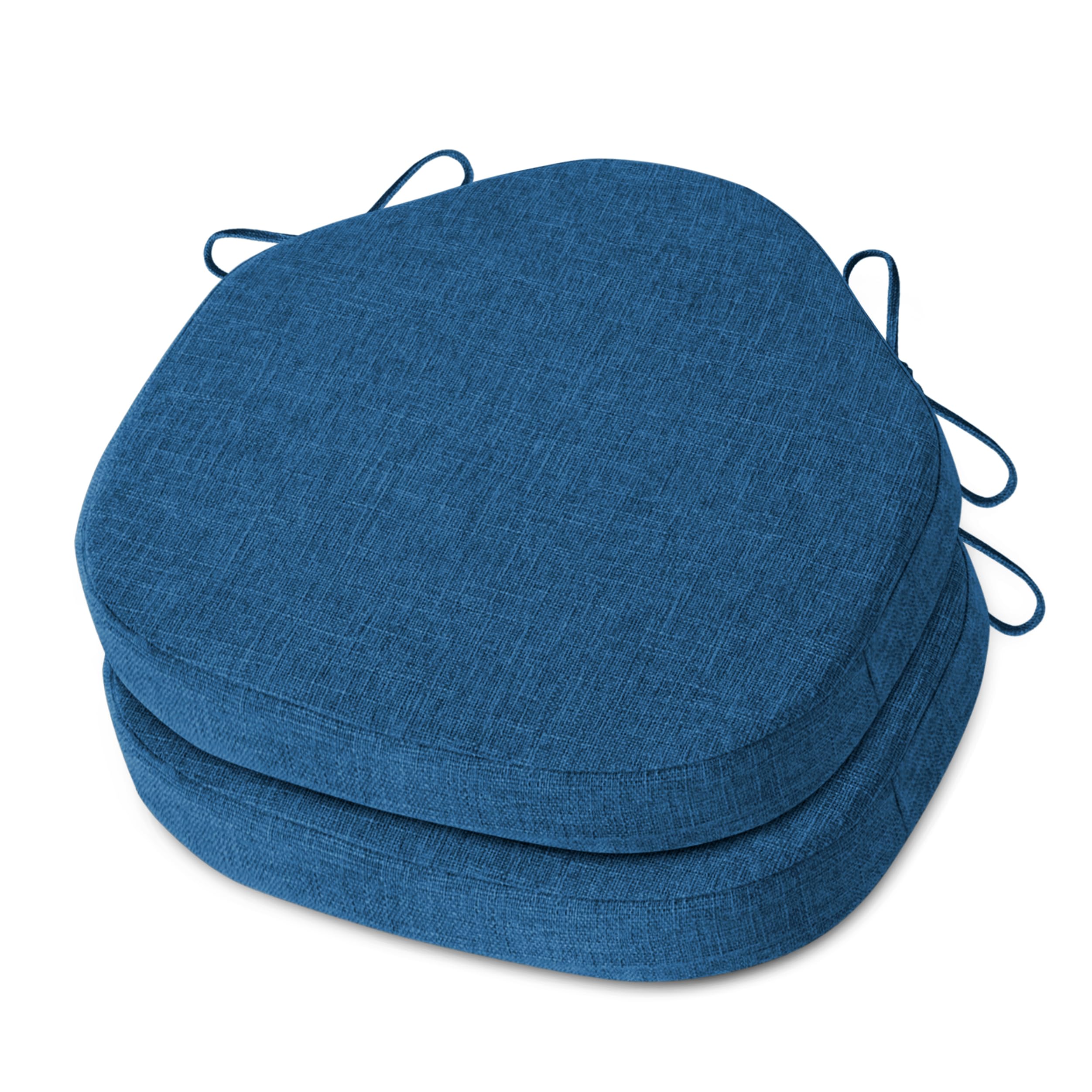 OVOV Chair Cushions for Dining Chairs Set of 2 Windsor Seat Cushion for Kitchen Room Thick Textured Kitchen Seat Pads with Ties and Non-Slip Bottom(42x39.5 cm/16x15 Inch Blue) โ image 1