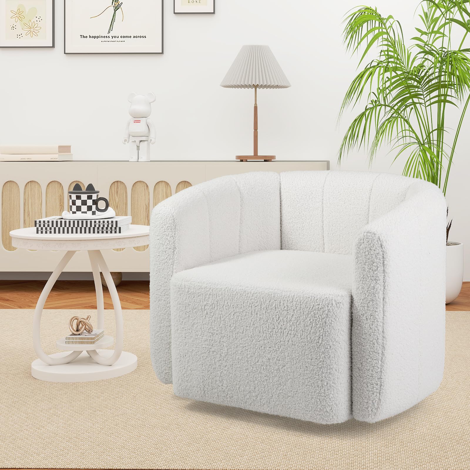 GIANTEX Sillón Giratorio con Respaldo Curvado y Asiento Suave, Silla Sofá Acolchada de Tejido Sherpa, 83 x 70 x 65 cm, Carga hasta 160 kg, Sillón de Relax para Salón, Dormitorio, Oficina