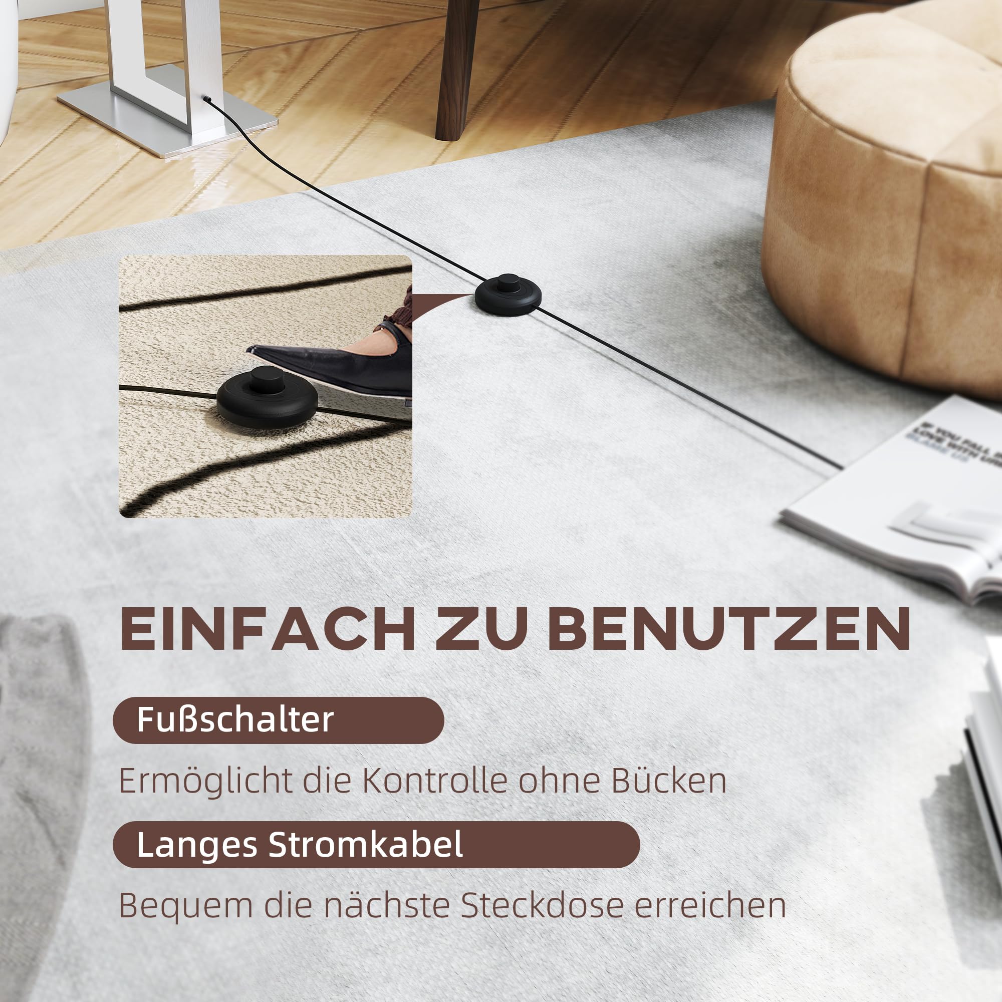 HOMCOM LED Stehlampe Wohnzimmer Stehleuchte mit Leinen-Lampenschirm, minimalistische Standleuchte Nachtleuchte für Schlafzimmer Weiß
