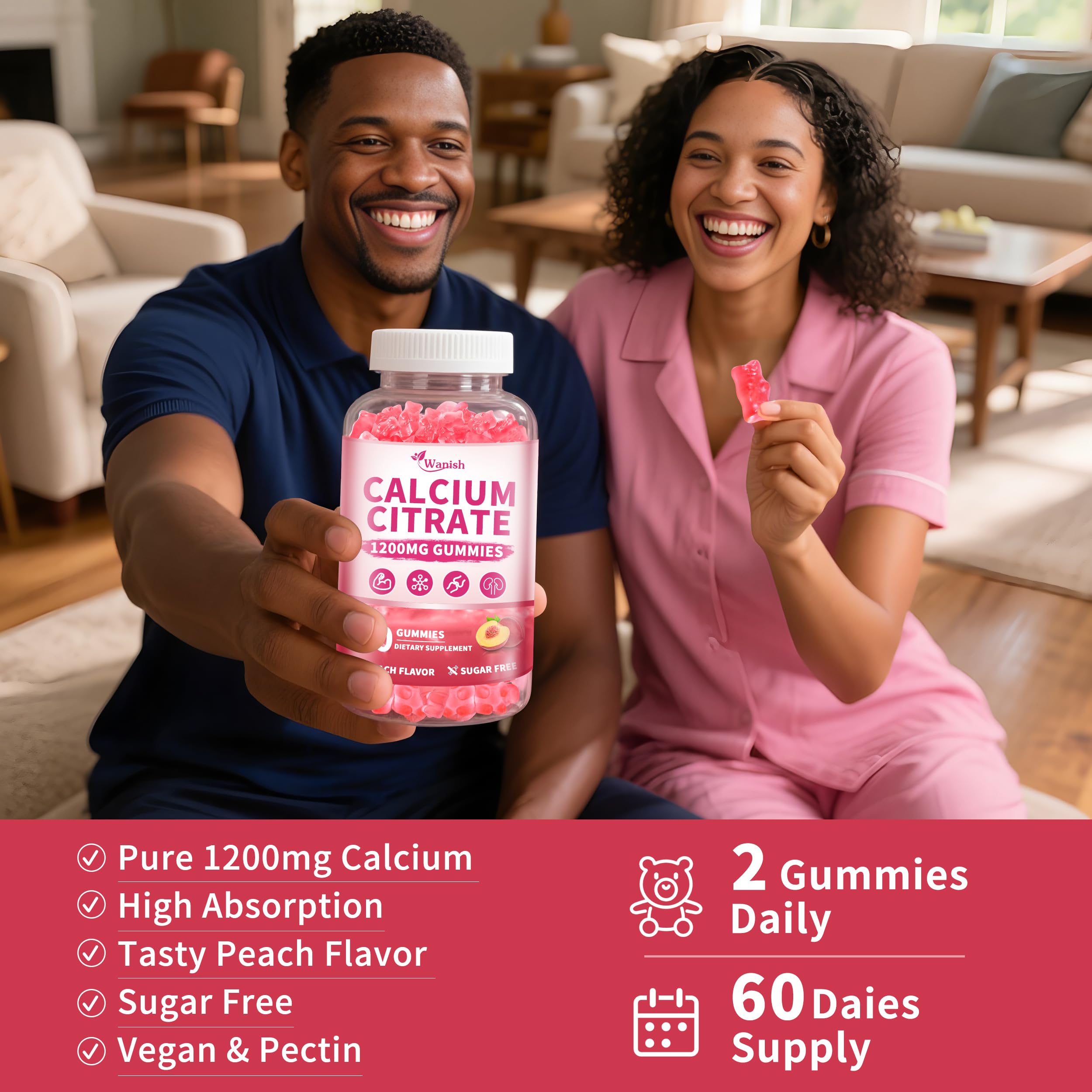 (2 Pack) Calcium Citrate 1200 mg Gummies Supplements for Women & Men,Pure Calcium Citrate Gummies for Bone, Muscle & Immune Support - Easy to Digest, Sugar Free,Vegan,Peach Flavor,60 Day Supply — Amazon image 6