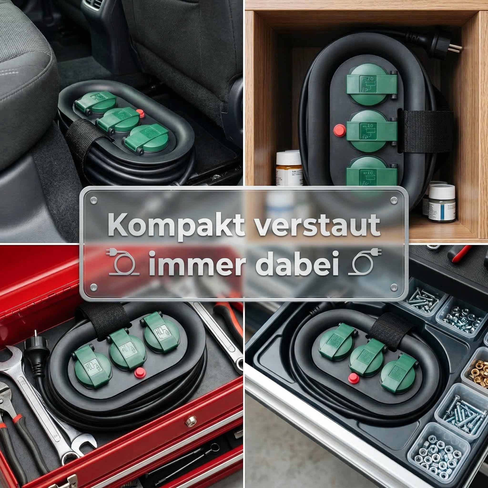 Camping Kabeltrommel 15m IP44 mit GS TÜV | Reset-Knopf, thermischer Überlastschutz, H05RR-F 3G1,5, Outdoor-Kabelrolle, Garten, Baustelle