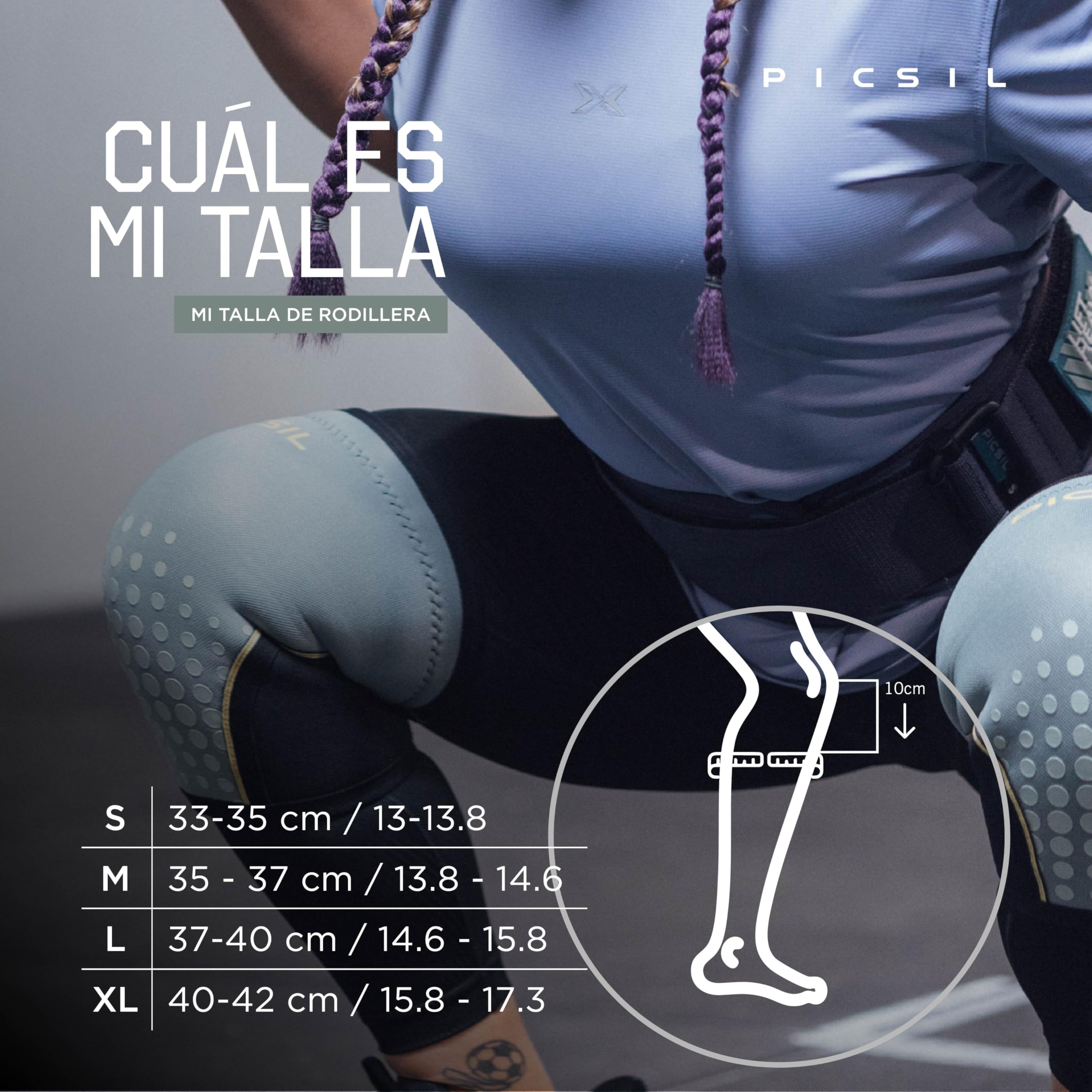 PICSIL Rodilleras de Neopreno 10 mm, Levantamiento de Peso y Entrenamiento de Alta Intensidad, Diseño Antideslizante y Ajuste Estable, Aptas para Competición - Color Fern, Talla S