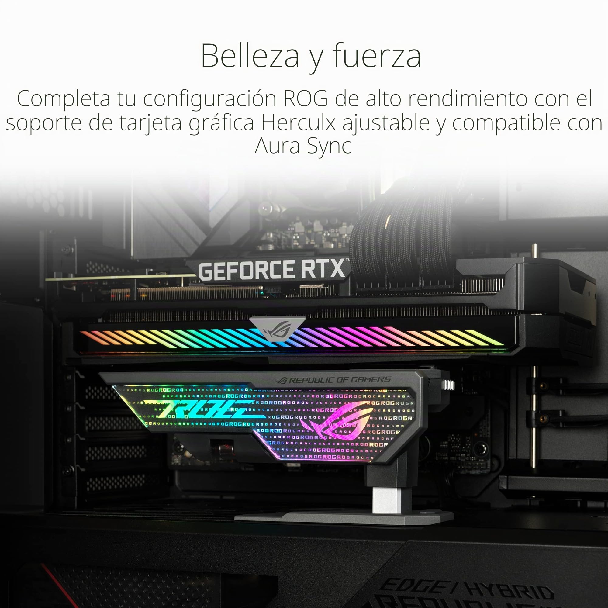 ASUS ROG Herculx - Soporte para Tarjetas gráficas (Instalación sin Herramientas, Nivel de Burbuja magnética incluida, Integridad Estructural para Las gráficas más Pesadas, 72-128mm, Aura Sync) Negro