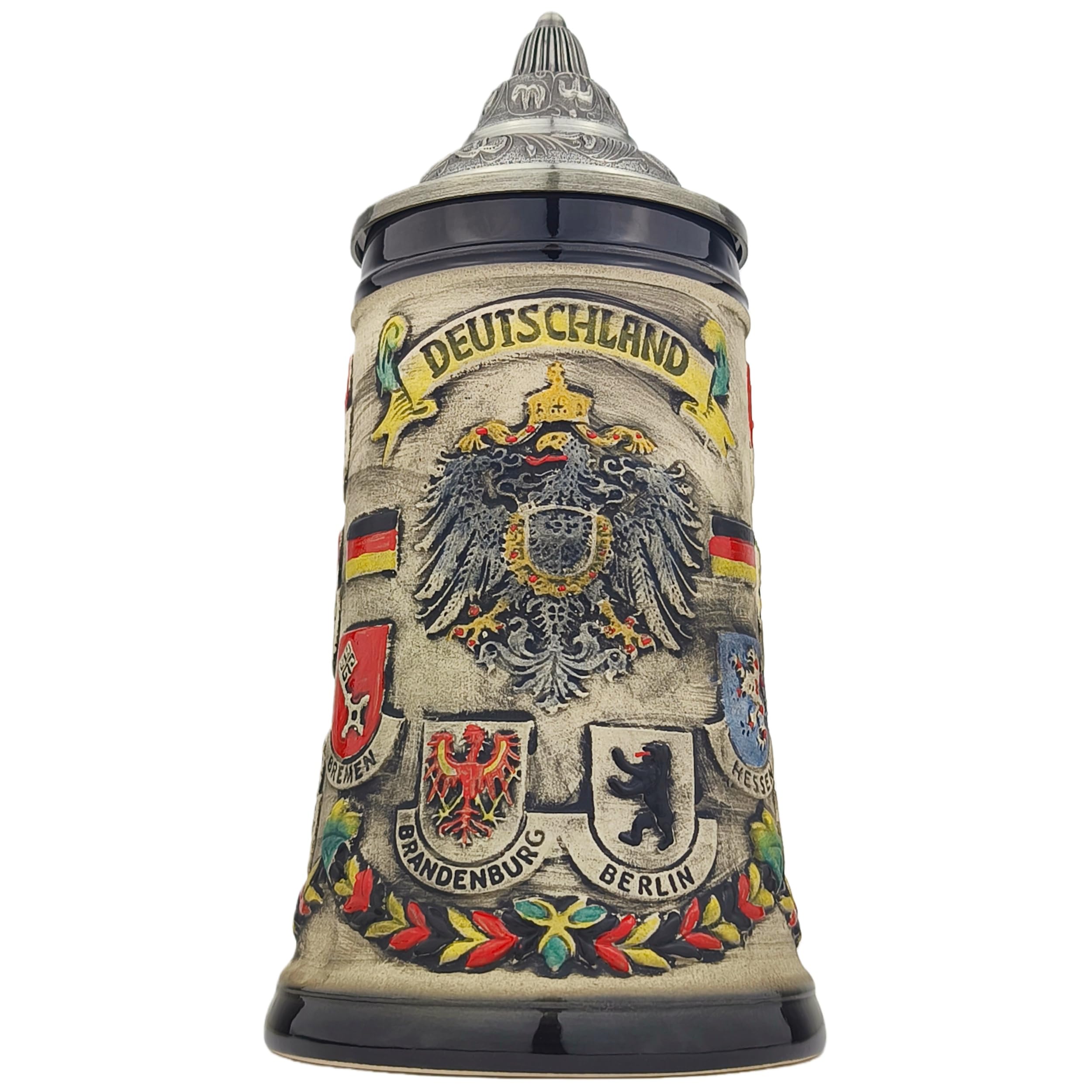 Bierkrug mit Deckel 0,7L – Steinkrug mit Deutschland-Motiv und Bundesländer-Design – Geschenkidee für Männer, Bierliebhaber & Sammler (Rustikal Grau)