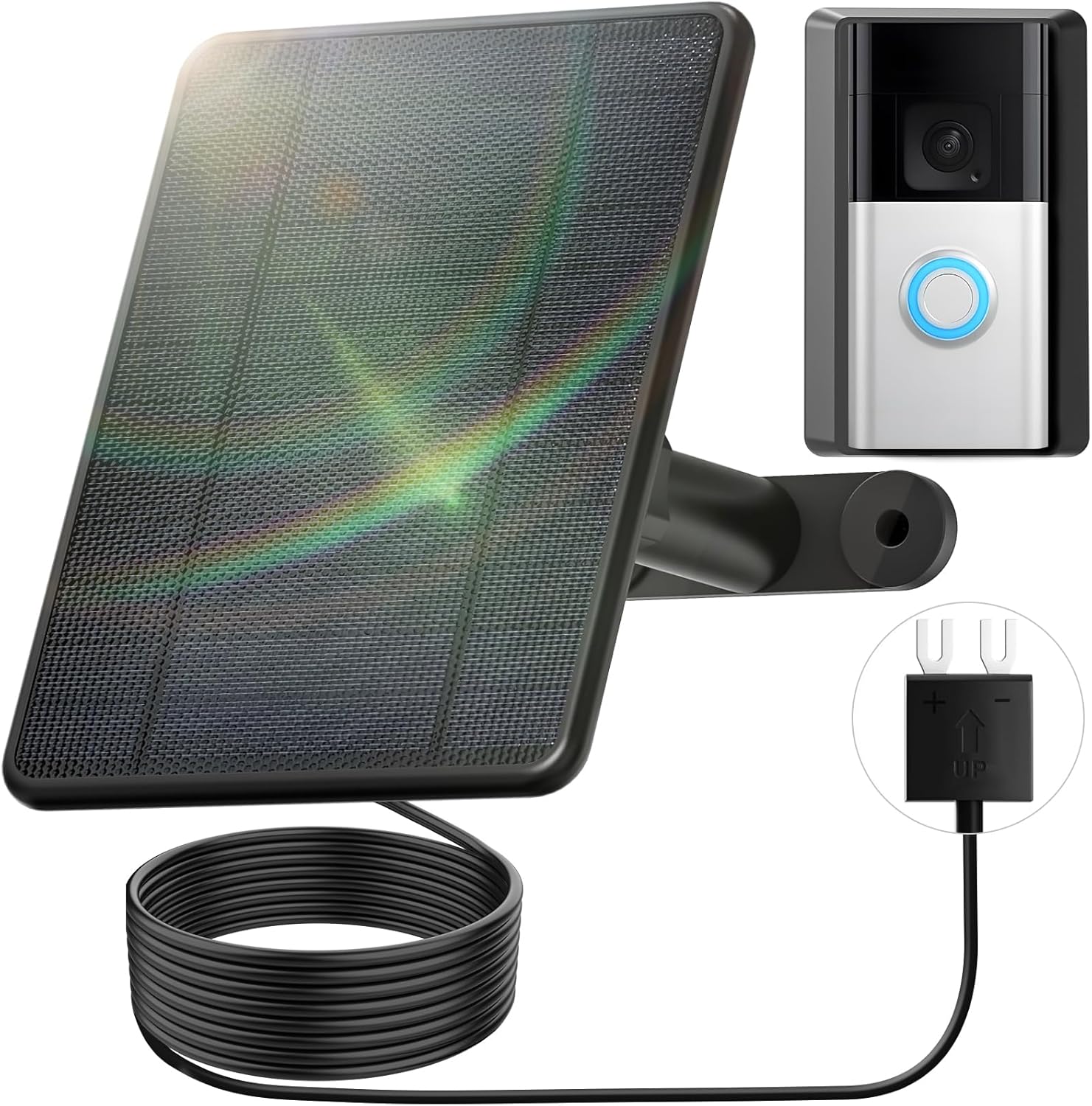 6W Ring Solar Charger for Video Doorbell 3/4, Adjustable Solar Panel Mount for Ring Doorbell Plus/Pro(2023), Weatherproof Continuous Power Supply for Home Security Doorbells