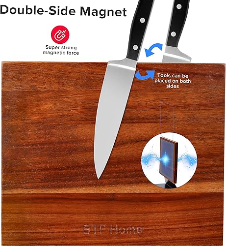 Miniatura 4 de Bloque magnético de doble cara para cuchillos, soporte magnético de madera de acacia para cocina, soporte de exhibición de cubiertos y estante de