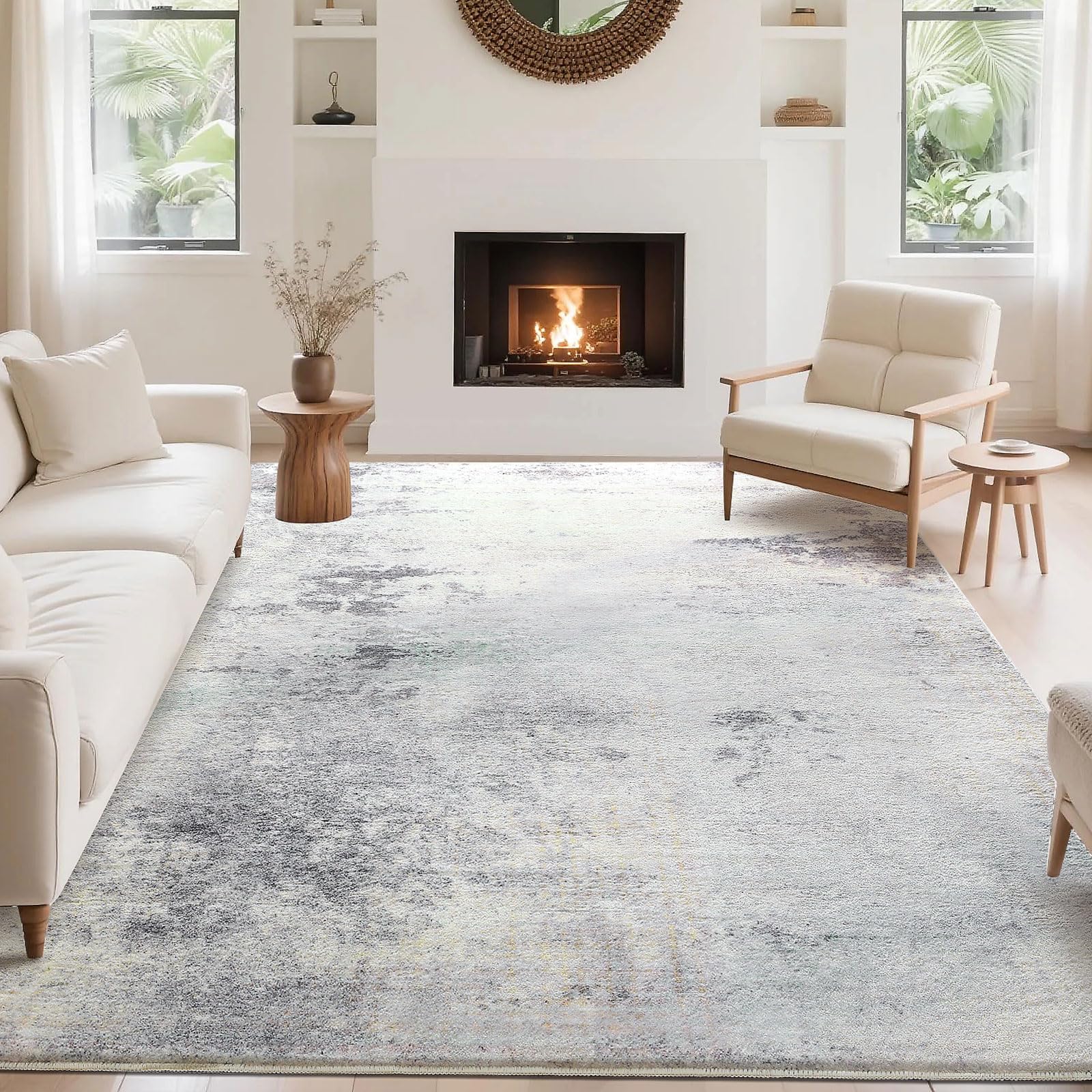 Area Rugs Abstract Rug Modern Rugs Living Room Soft Short Pile Large Rug for Living Room Bedroom Dining Room Home Decor Non-Slip Floor Carpet Mat Cream (Grey/Multi, 200 x 250 cm)