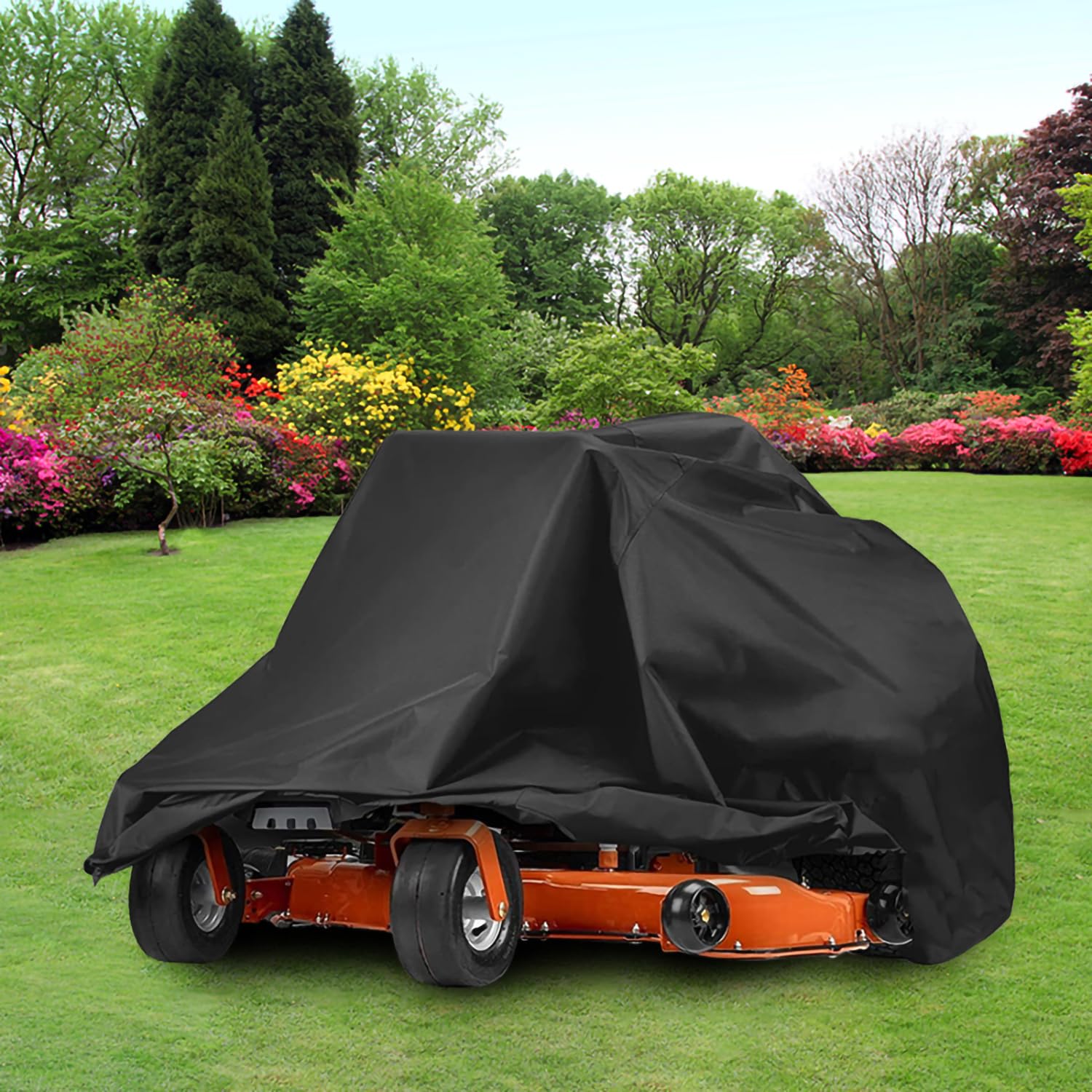 Rasenmäher-Abdeckung 200 × 117 × 140 cm – Strapazierfähige Abdeckung für Zero-Turn & Aufsitzmäher, 420D Oxford-Gewebe, Schwarz