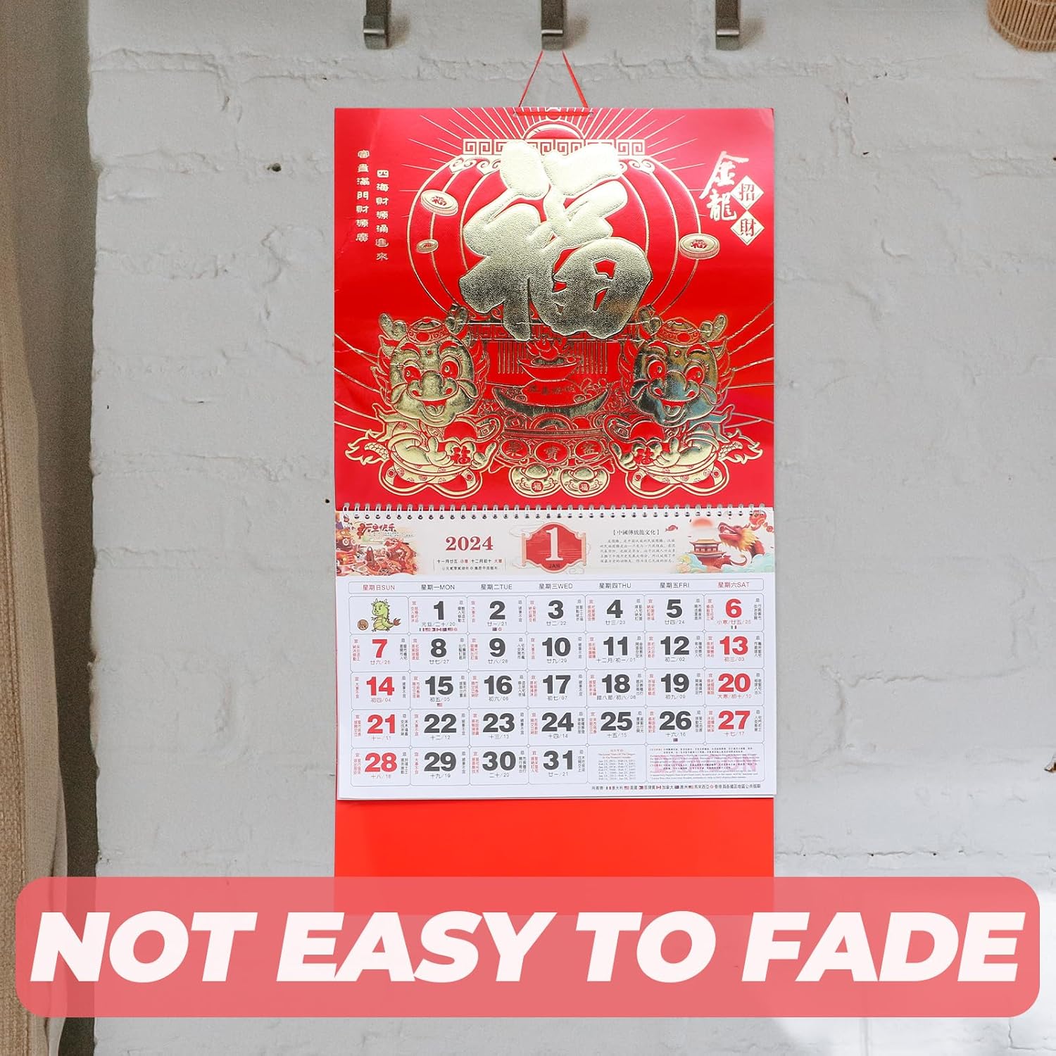 Year of The Dragon Calendar 2024 Calendar Monthly Wall Hanging Chinese New Year Decoration Calendars