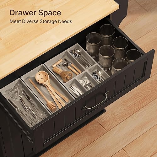 Miniatura 9 de Gizoon Carrito de isla de cocina con estante ajustable, carrito móvil de 35.8 pulgadas de ancho con ruedas de metal con cajón y armario de