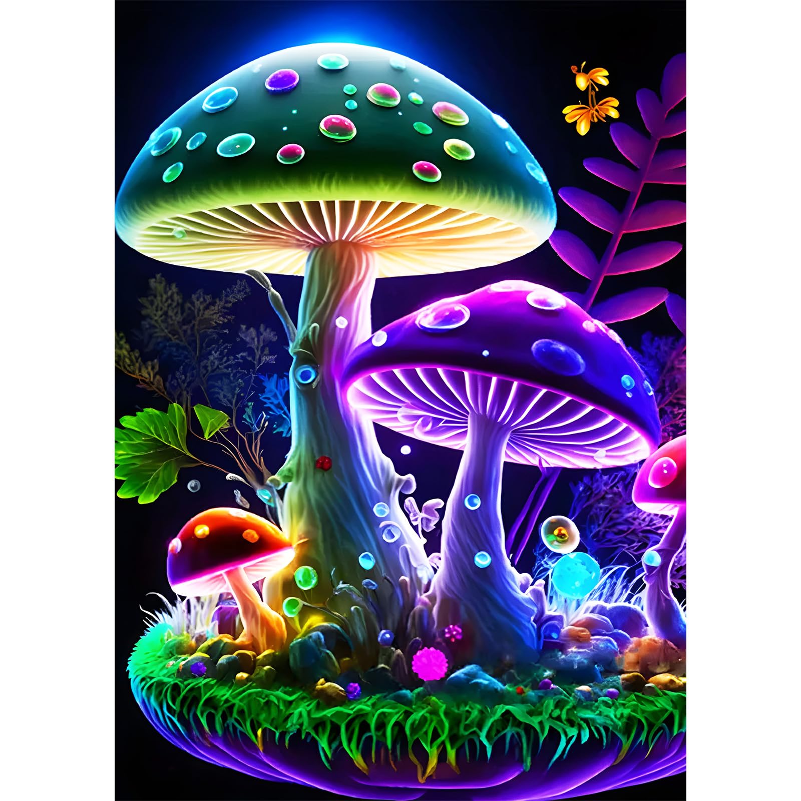 EOBROMD Colourful Mushrooms 5D Fantasy Diamond Painting Kit, Full Round Drill Crystal Art for Home Wall Decor Gifts 30x40 cm