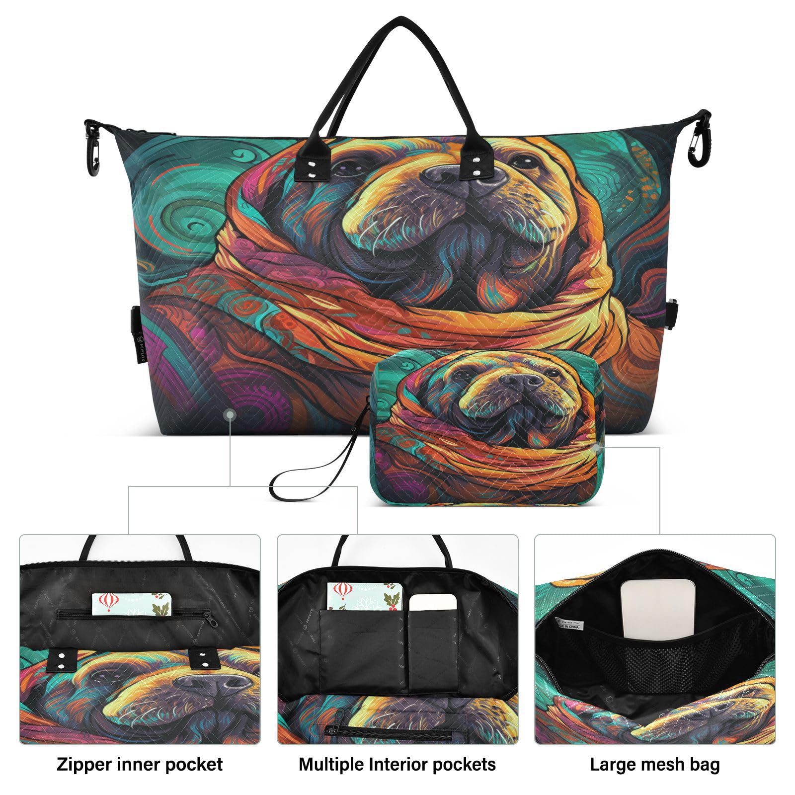 Watercolor Cool Walrus Sports Swim Gym Bag Weekender Duffel Travel Bags Handbag with Makeup Storage Bag for Girls Men