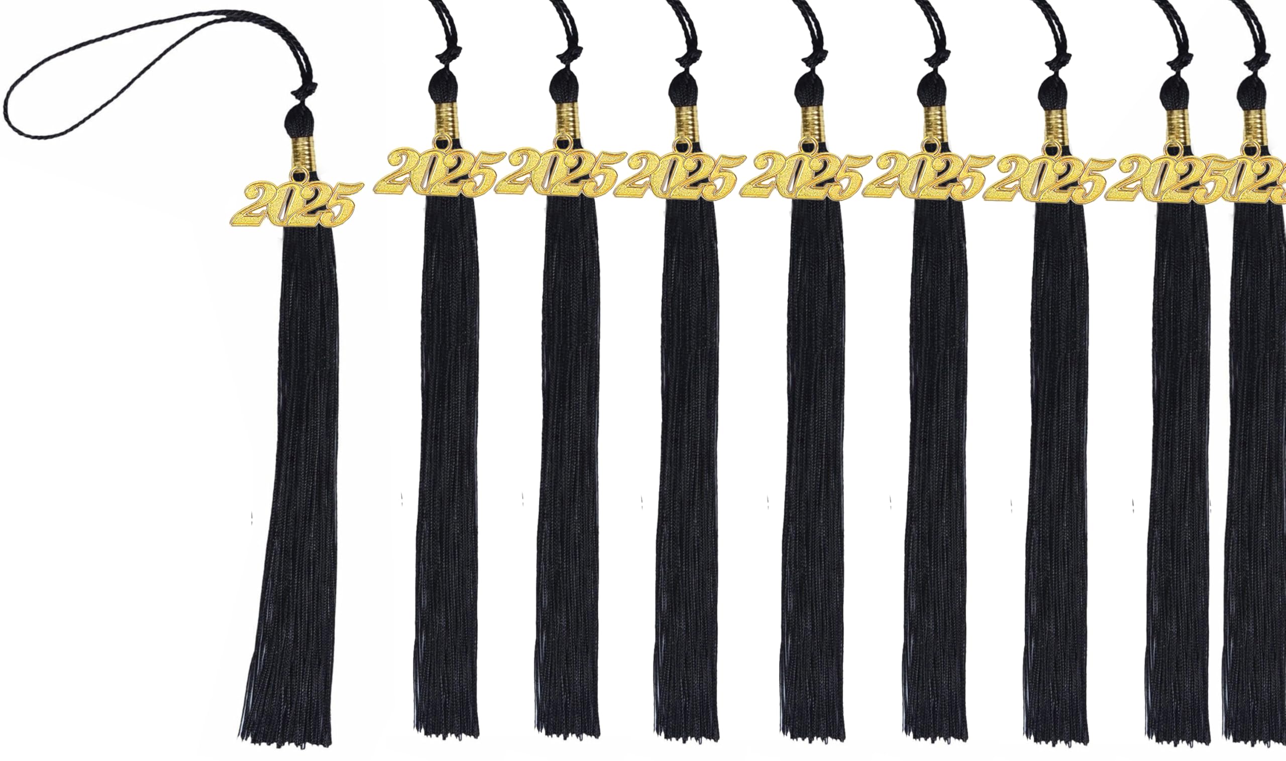 10 Pcs 2025 Graduation Tassel, Black Tassel 2025 with 2025 Year Gold Charms for Graduation Cap Tassel Charms for Graduate Hat Ceremonies Accessories