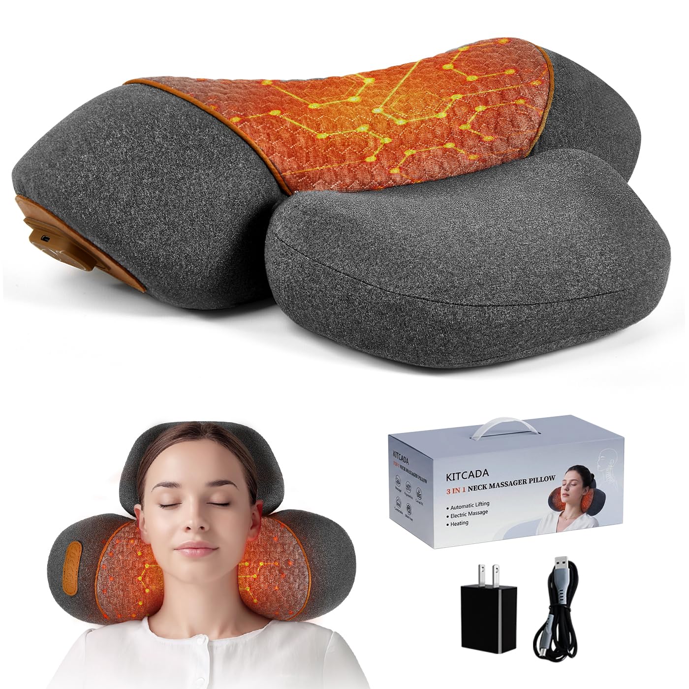 Photo 1 of Upgraded Neck Massager Pillow, 3-in-1 Neck Massager, Traction Massage with Heat, Neck Pillow for Shoulder Pain, Deep Tissue Pain Relief,Rechargeable TheraPillow, Gifts for Fathers Mother (Dark Gray)