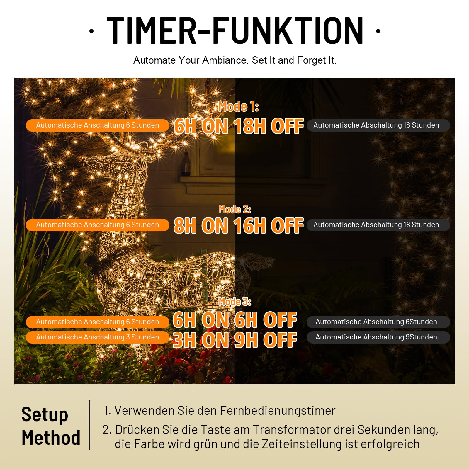 Gresonic łańcuch świetlny LED, 750 diod LED, 15 m, ciepła biel i klasycznie kolorowe, do użytku wewnątrz i na zewnątrz, 9 trybów, timer, zielone przewody, IP44 wodoodporny, dekoracja do ogrodu