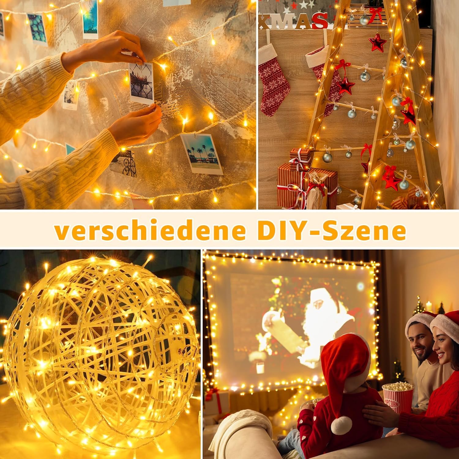 [2 pezzi] 60 luci a LED a batteria per Natale, 7 m/8 modalità, IP65 impermeabile con timer e telecomando, decorazione per feste (bianco)