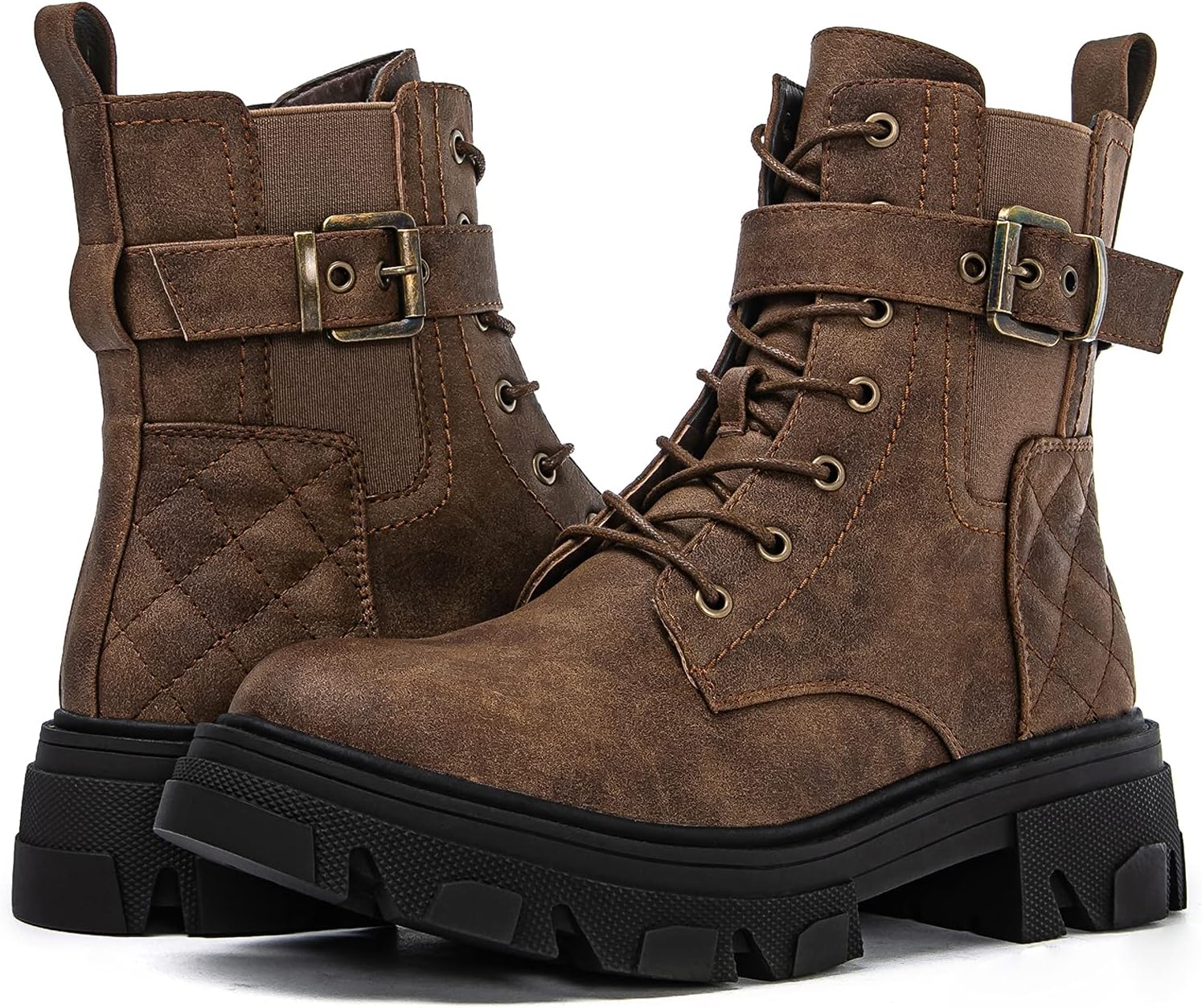 GLOBALWIN Women's Combat Boots Lace Up Ankle Booties Comfortable Lug Sole... - Picture 25 of 46