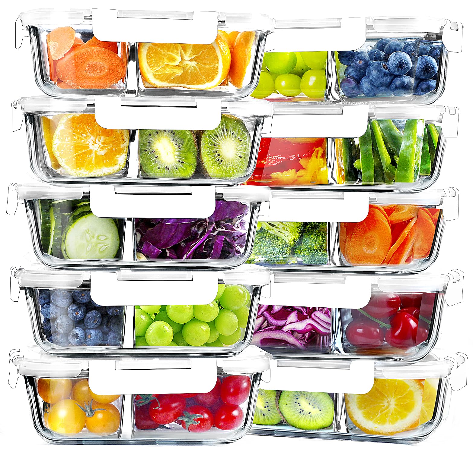VERONES 10 Pack Glass Meal Prep Containers 2 Compartment