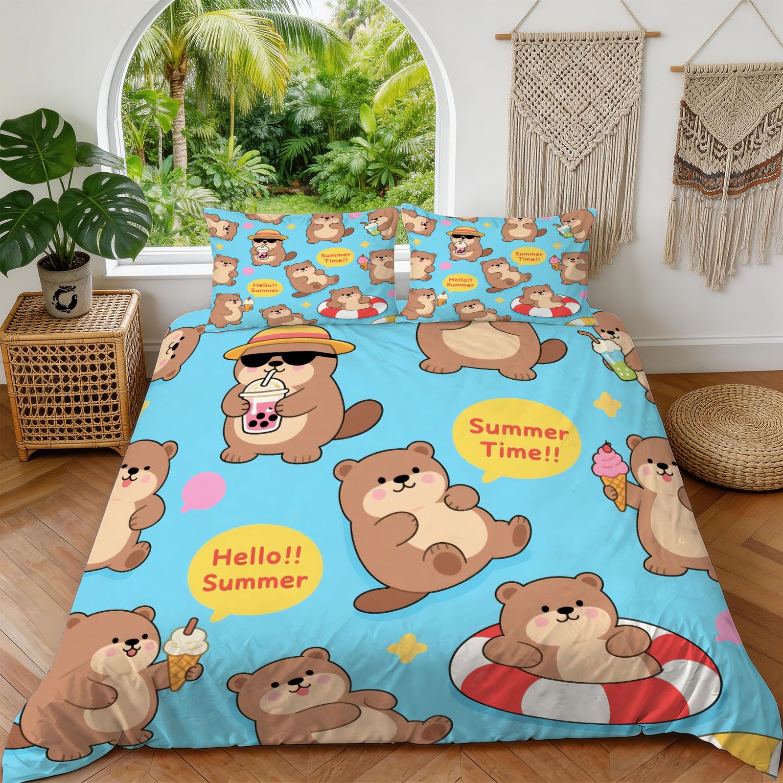 Bettwäsche 155x220 Sommerotter, Winter Weiche Mikrofaser 3D Niedlich Wendebettwäsche Set, Bettzeug mit 2 Kissenbezug, Bettwäsche Set Für Erwachsene