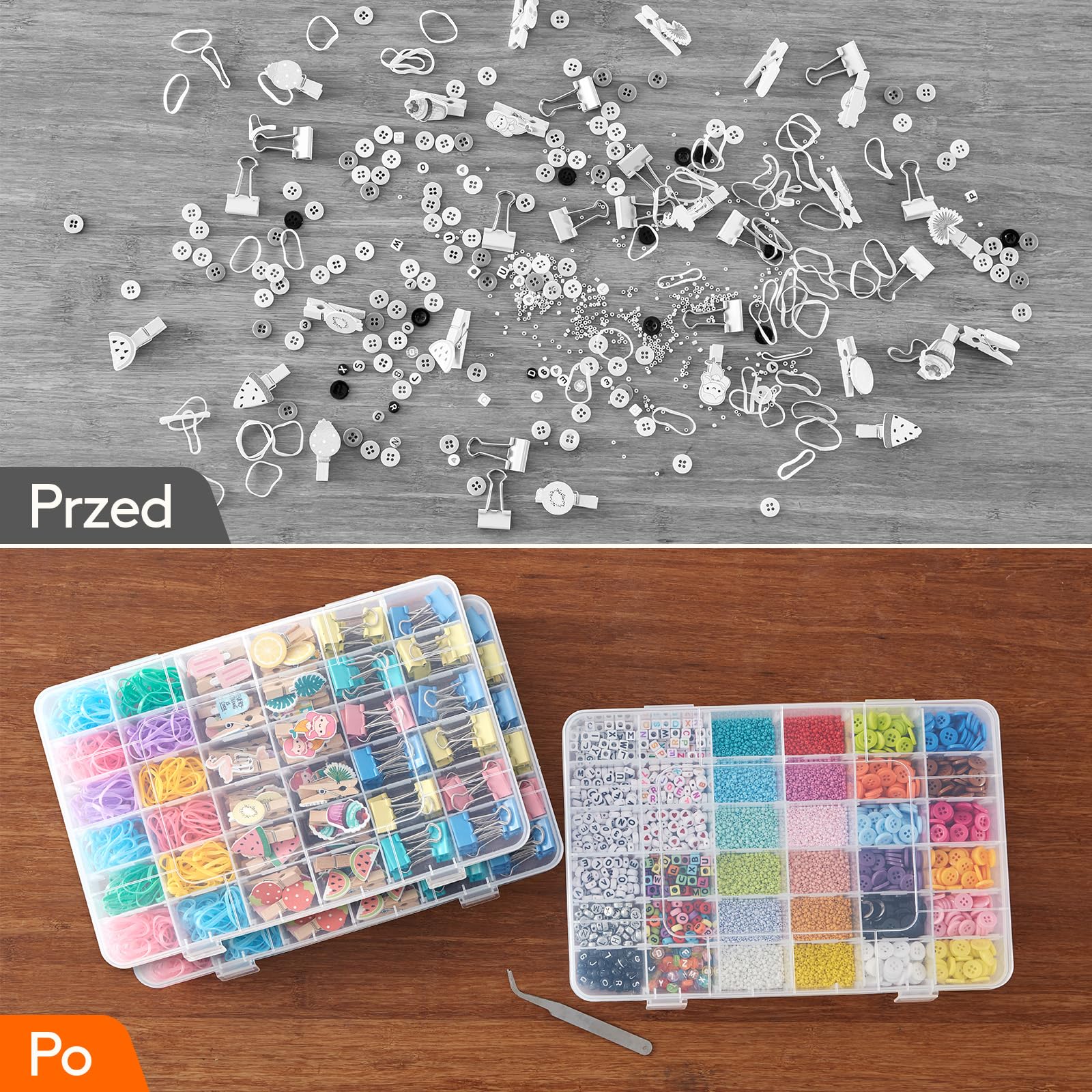 Lifewit 3-pak 36 Kratek Jasny Piętrowy Plastikowy Pojemnik Przechowywania Z Regulowanymi Przegródkami Dla Koralików, Diy Sztuki, Rzemiosła, Biżuterii, Sprzętu Rybackiego Z 5 Arkuszy Naklejki Etykiety