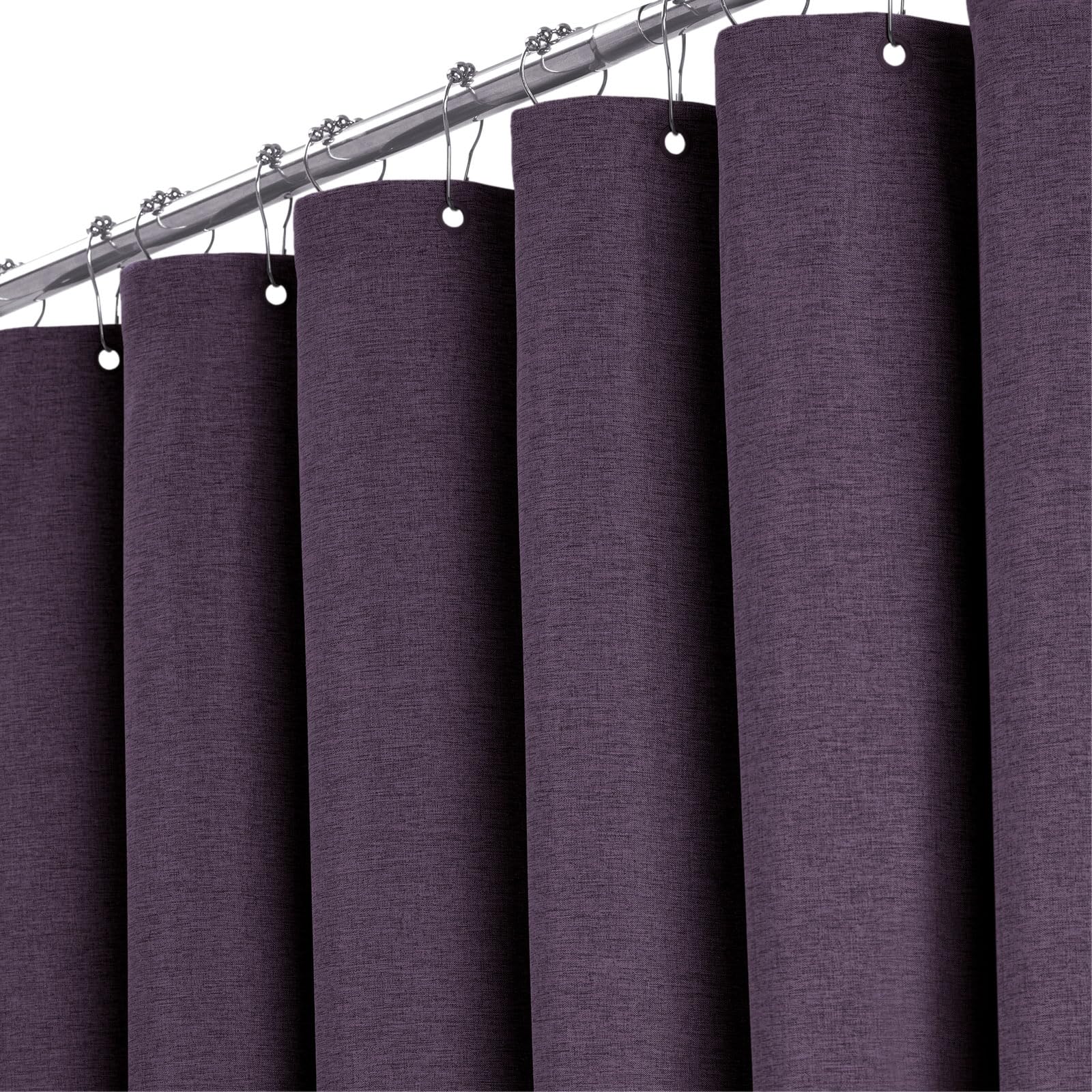 BTTN Purple Shower Curtain, Modern Linen Look Textured Fabric, Waterproof Polyester for Wet Rooms Weighted Hem