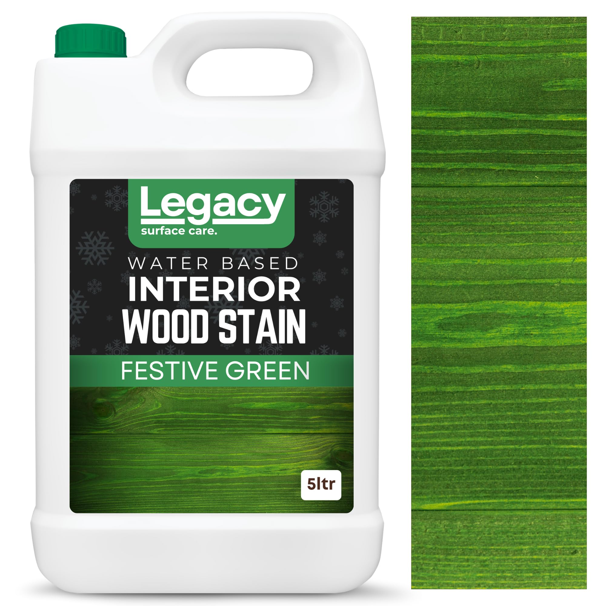 Legacy Surface Care Water Based Wood Stain (Gold Oak) – Fast Drying, Non-Toxic, Easy to Apply Wood Paint & Varnish for Indoor & Outdoor Furniture, Floors & Decking (Festive Green, 5ltr)
