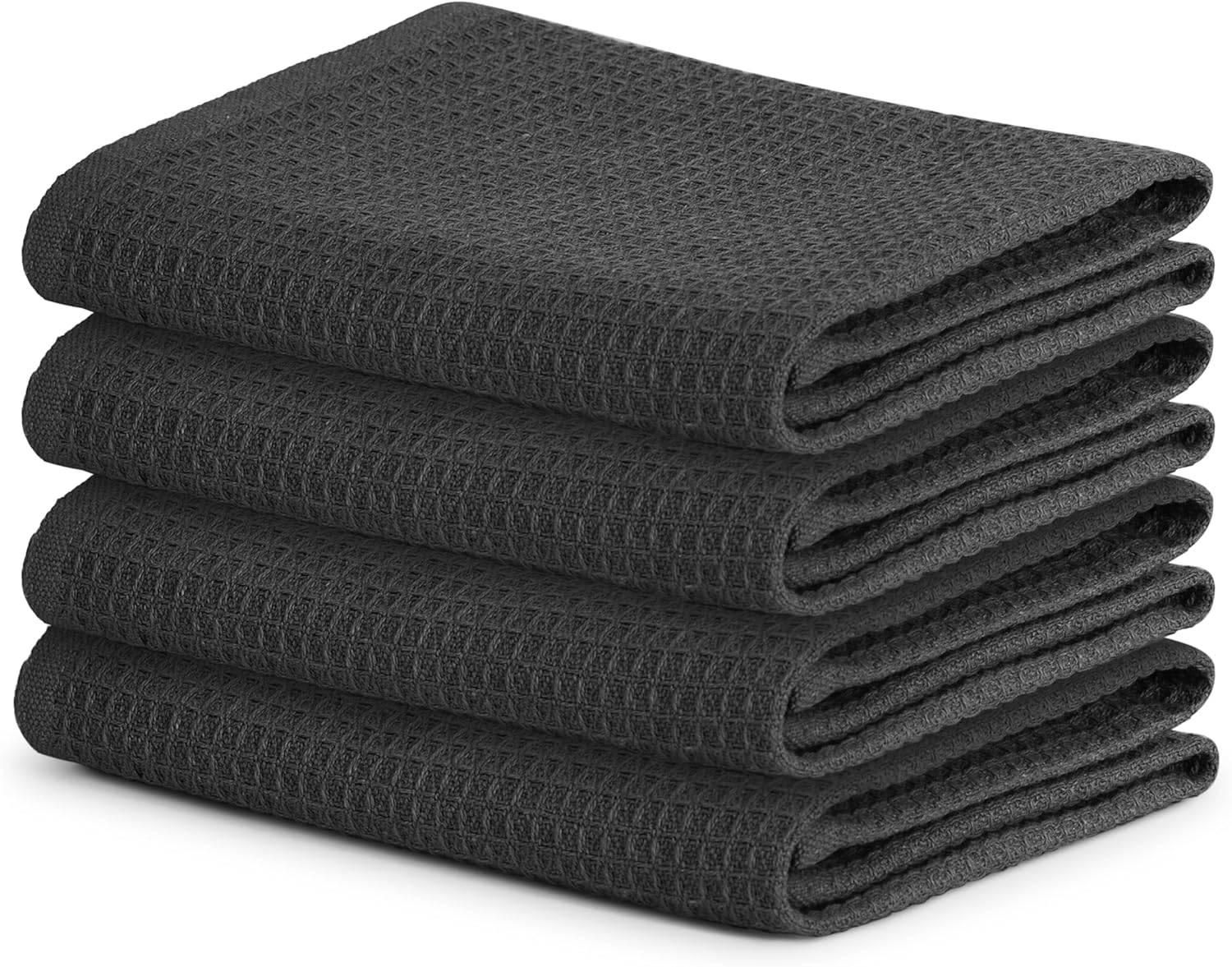 Blue Needles Waffle Weave Kitchen Towels, 15x25 Inches 100% Cotton Set of 4 Dish Towels for Kitchen, Ultra Soft & Absorbent with Hanging Loop, Spring Summer Dish Rags for Quick Drying - Black
