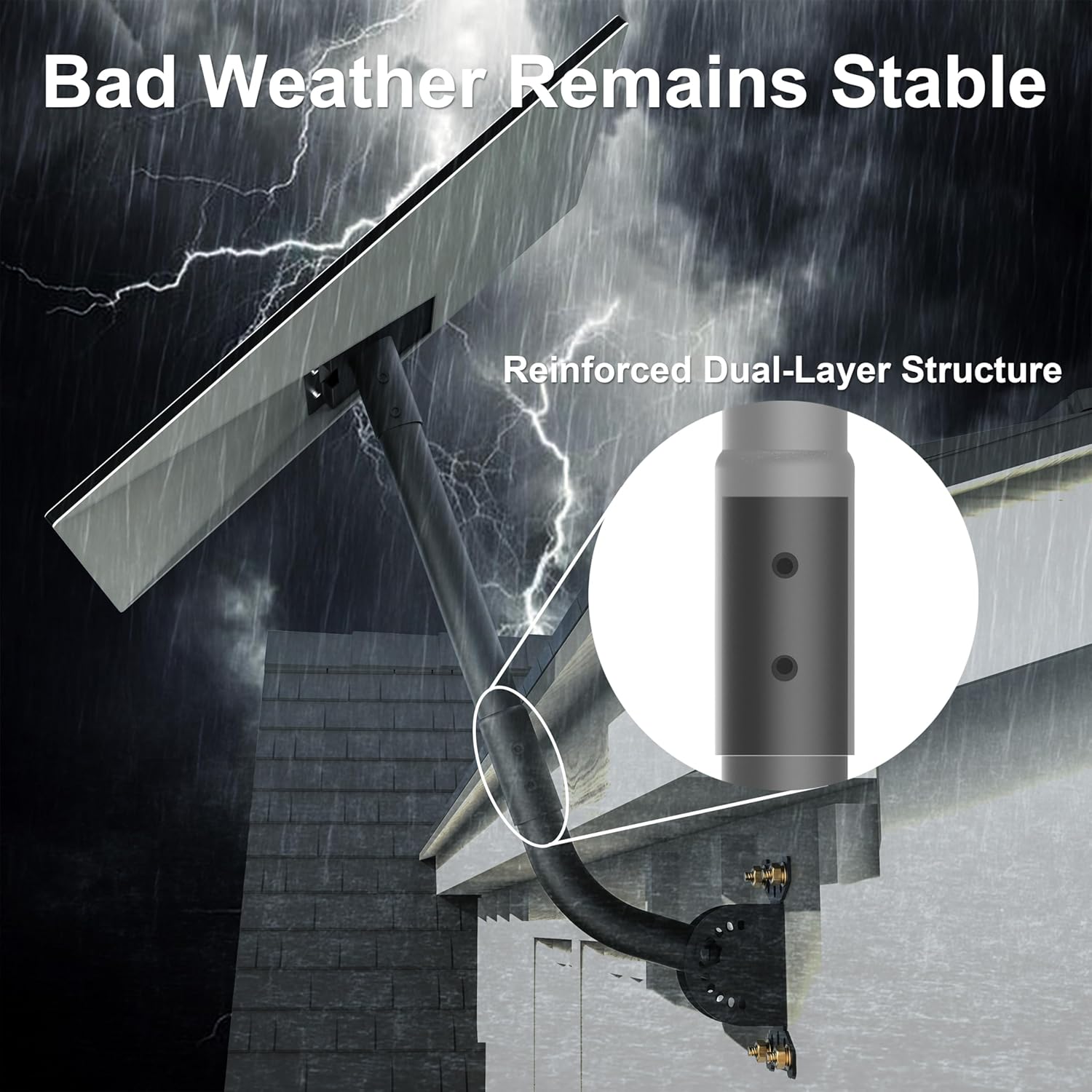 Starlink V 3 Mount Adjustable Long Arm Wall & Roof Mount, Heavy Duty Steel Starlink Gen 3 Bracket with Preset Angles, Anti-Rust & Wind-Resistant Eave Mount for Starlink Gen 3 Accessories