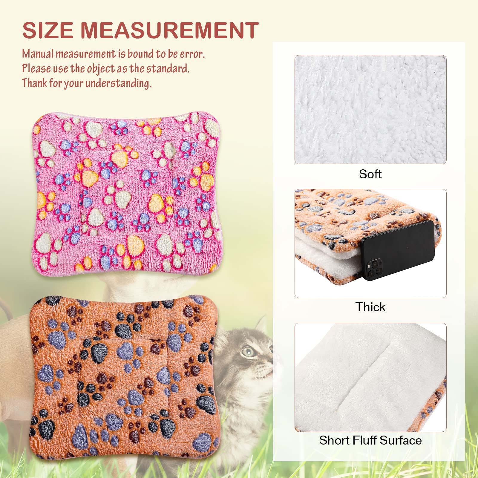 Hestya 4 Almohadillas de Dormir de Mascota con Lindo Estampado Alfombra de Cama de Forro Polar de Perro Gato Ultrasuave Reversible Gruesa Lavable Cómoda para Hámster Cobaya Perrera Jaula (33 x 47 cm)