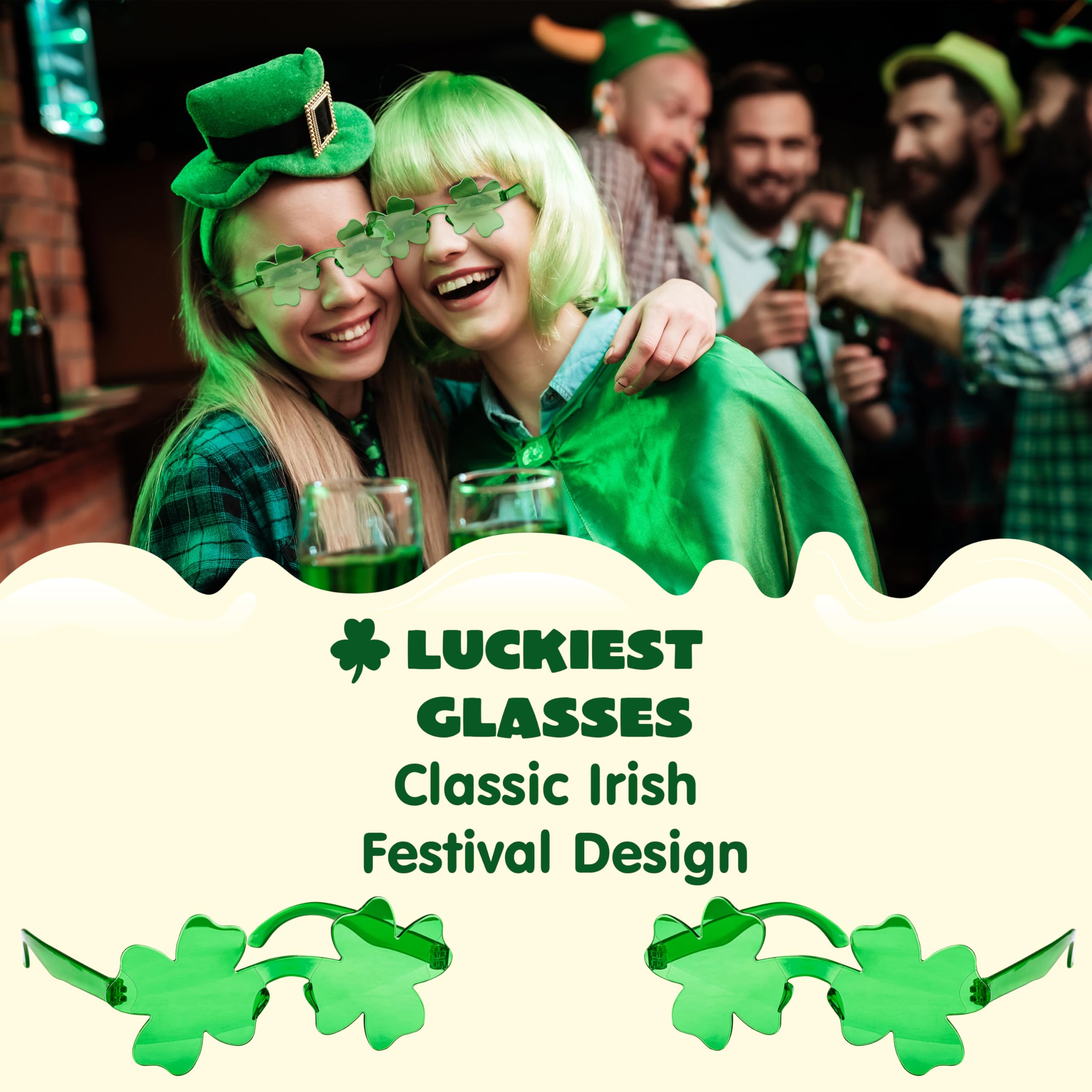 Lot De 2 Lunettes Trèfle Vert Saint Patrick – Style Lutin – Accessoire Déguisement Fête – Vert Foncé – Femmes, Hommes, Enfants