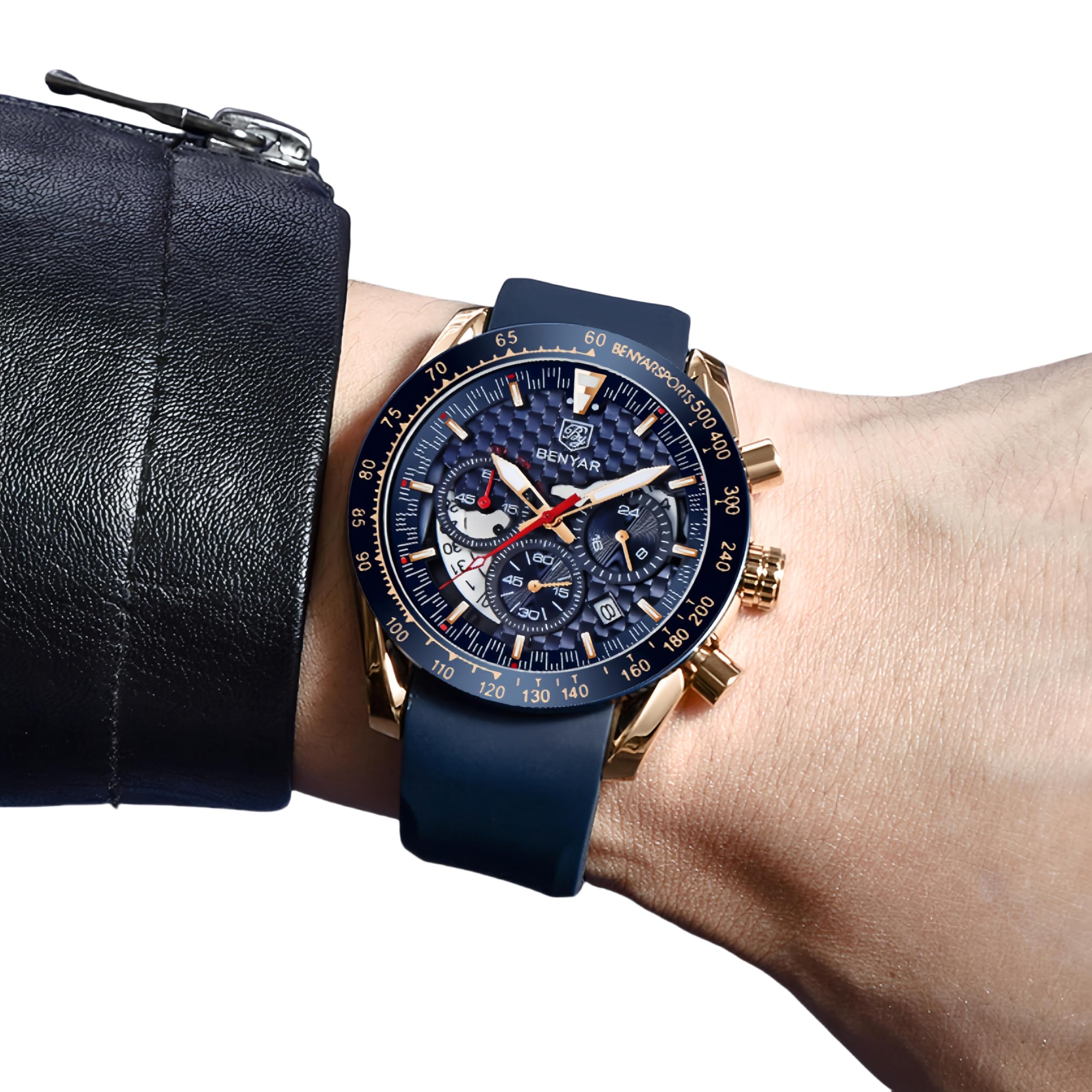 BENYAR BY Orologio Uomo Casual Cronografo da Uomo Movimento al Quarzo Cinturino in pelle Moda Sportivo 30M impermeabile Elegante Regalo per Uomo