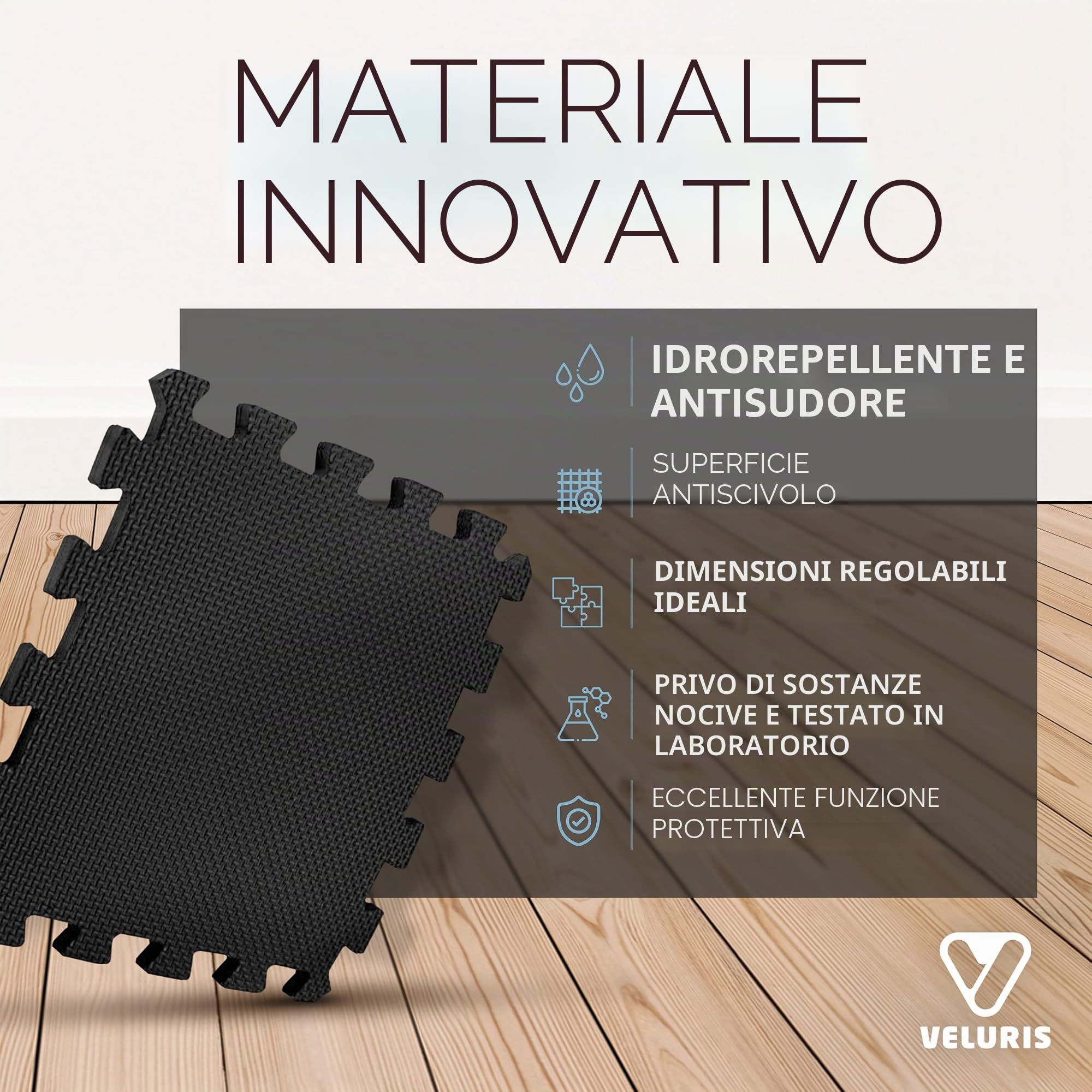 Veluris Tappetino protettivo per pavimento [31 x 31 cm] - 18 tappetini extra spessi [20% di protezione in più] - Tappetino protettivo antiscivolo per palestra, fitness, pavimento sportivo, tappetino