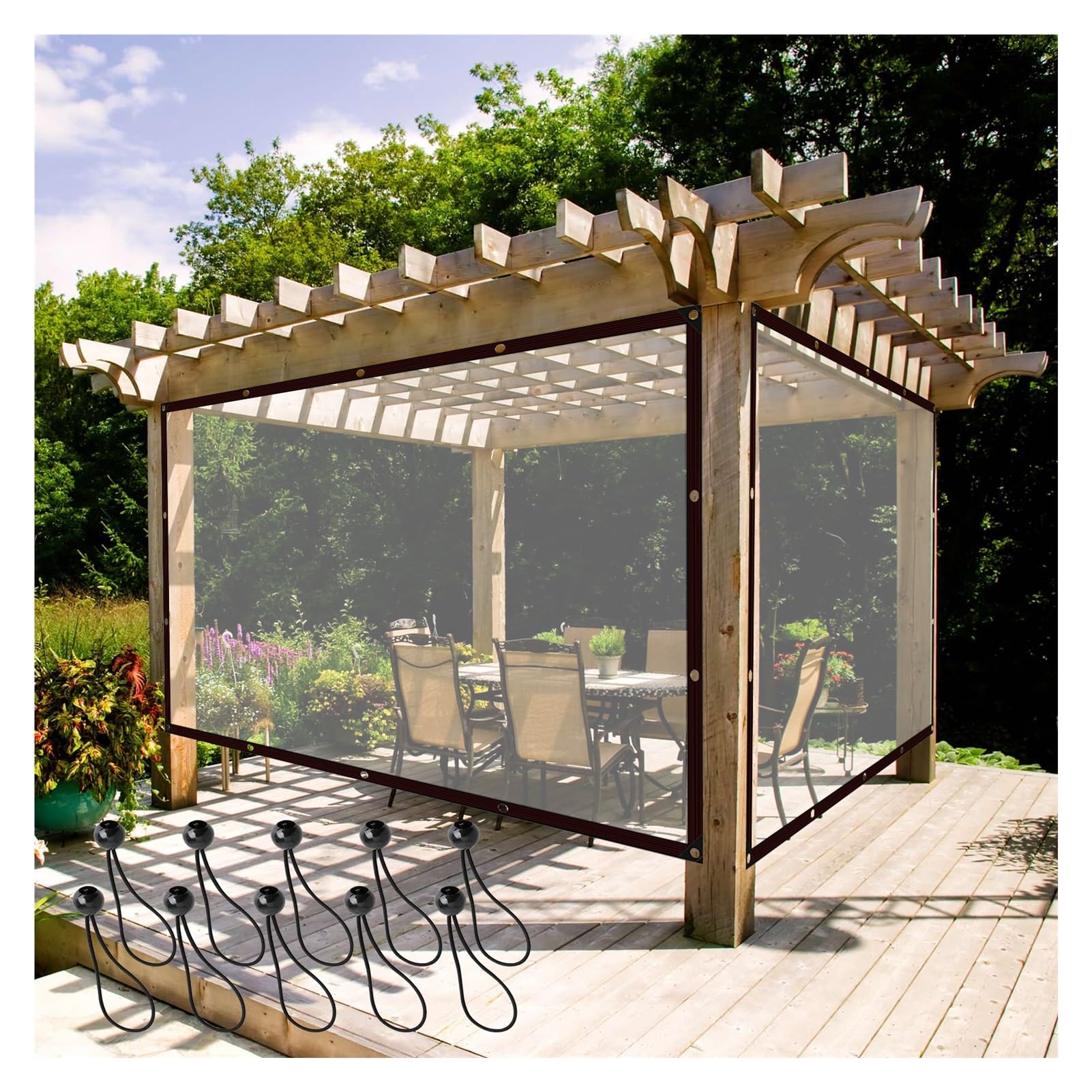 Lona impermeable con ojales para cenador y terraza transparente de 3x2m plegable