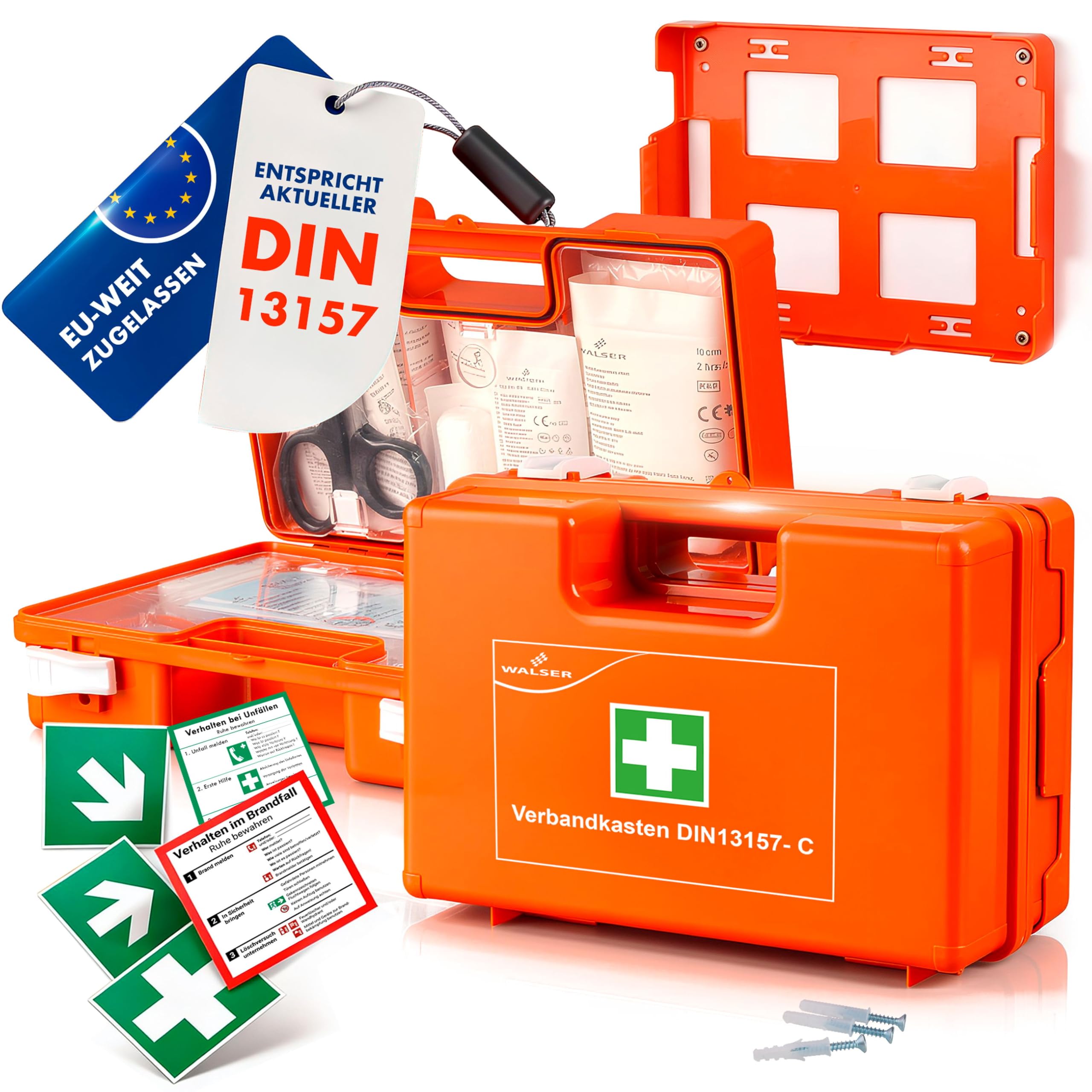 WALSER cassetta di pronto soccorso conforme alla norma DIN 13157:2021, cassetta aziendale, kit sanitario da 84 pezzi