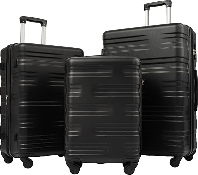 Hardshell Luggage Sets 3 Pcs Spinner Suit, Black As Shown, One Size