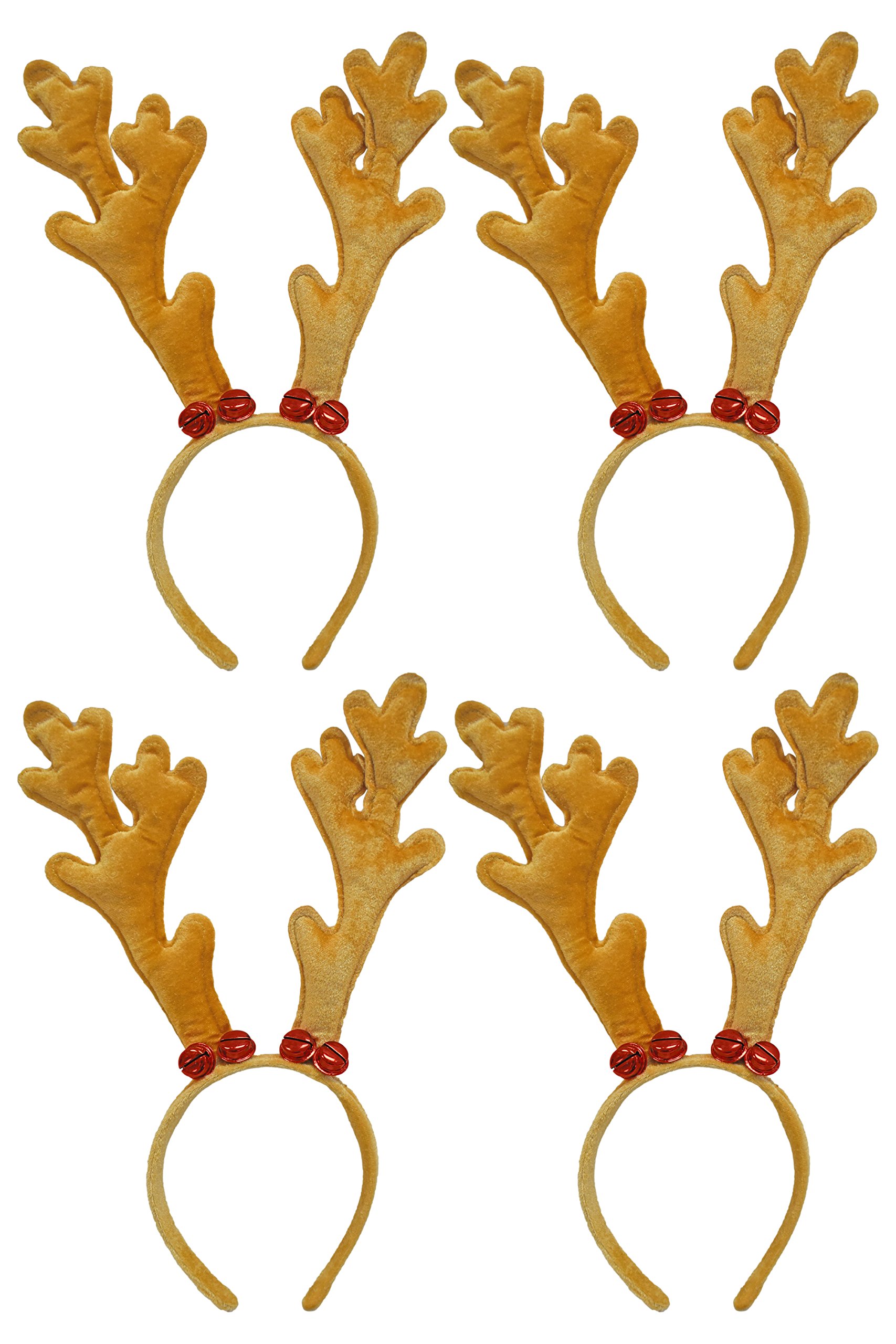 Black Duck Brand(4) - 4 Stylish 33cm H Christmas Headbands Adorable One Size Fits All Christmas Reindeer Themed Headbands
