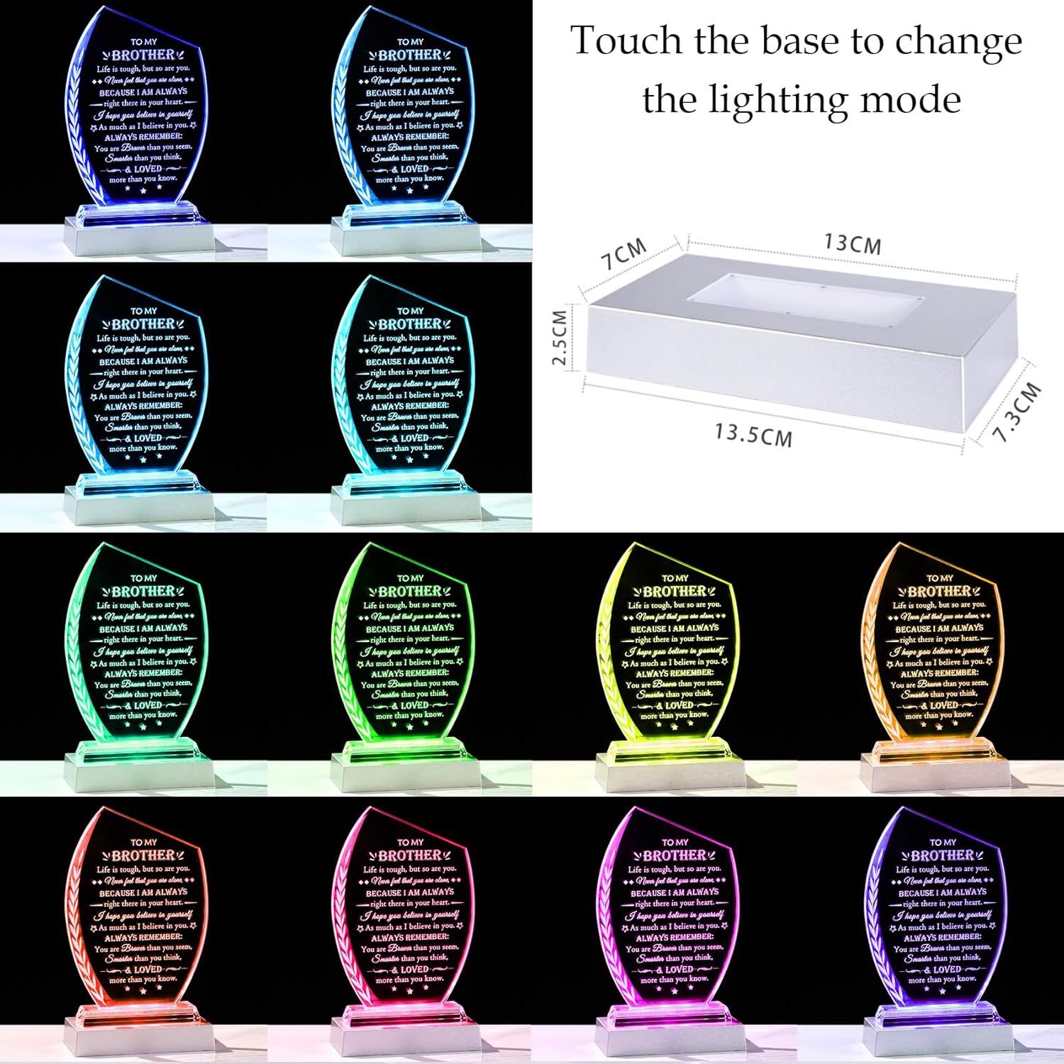 Movdyka To My Brother Gifts - LED Light Laser Engraved Glass Plaque Color-Changing Night Light Decor Sentimental Brother Gifts for Birthday Christmas - Image 2