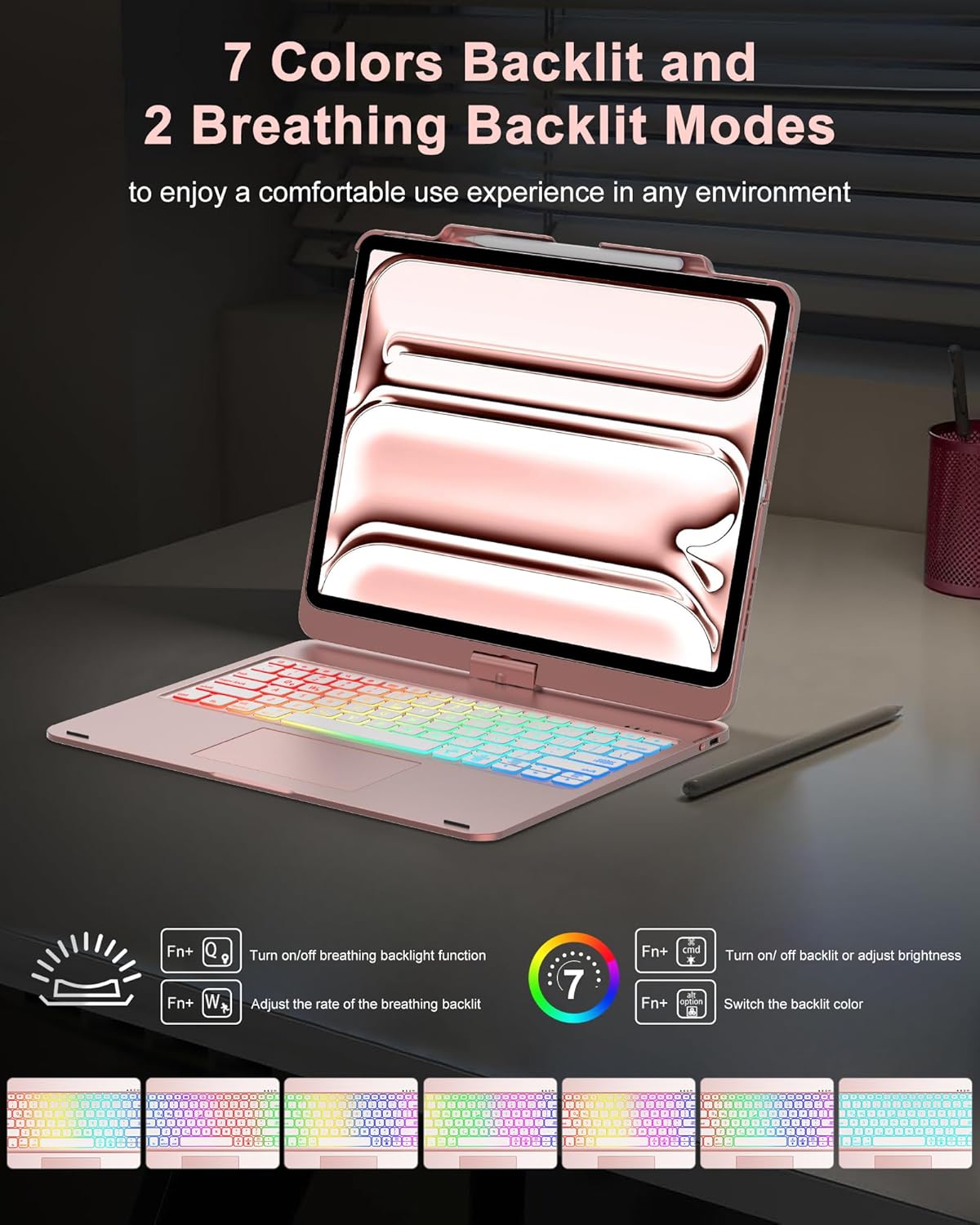 Swivel Keyboard Case for iPad Pro 13 inch M5/M4 & iPad Air 13 M4/M3/M2 & iPad Pro 12.9(6th/5th/4th/3rd Gen) Case with Keyboard, 360° Rotating Cover with Pen Holder, RGB Backlit,Trackpad,Pencil Holder