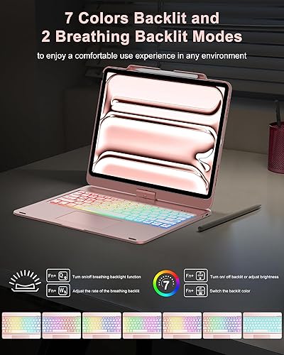 Vista 58 de Funda con teclado táctil para iPad Air 13 M2 2024, iPad Pro 12.9 con teclado de 6ª/5ª/4ª/3ª/3ª generación, trackpad, rotación de 360°, cubierta