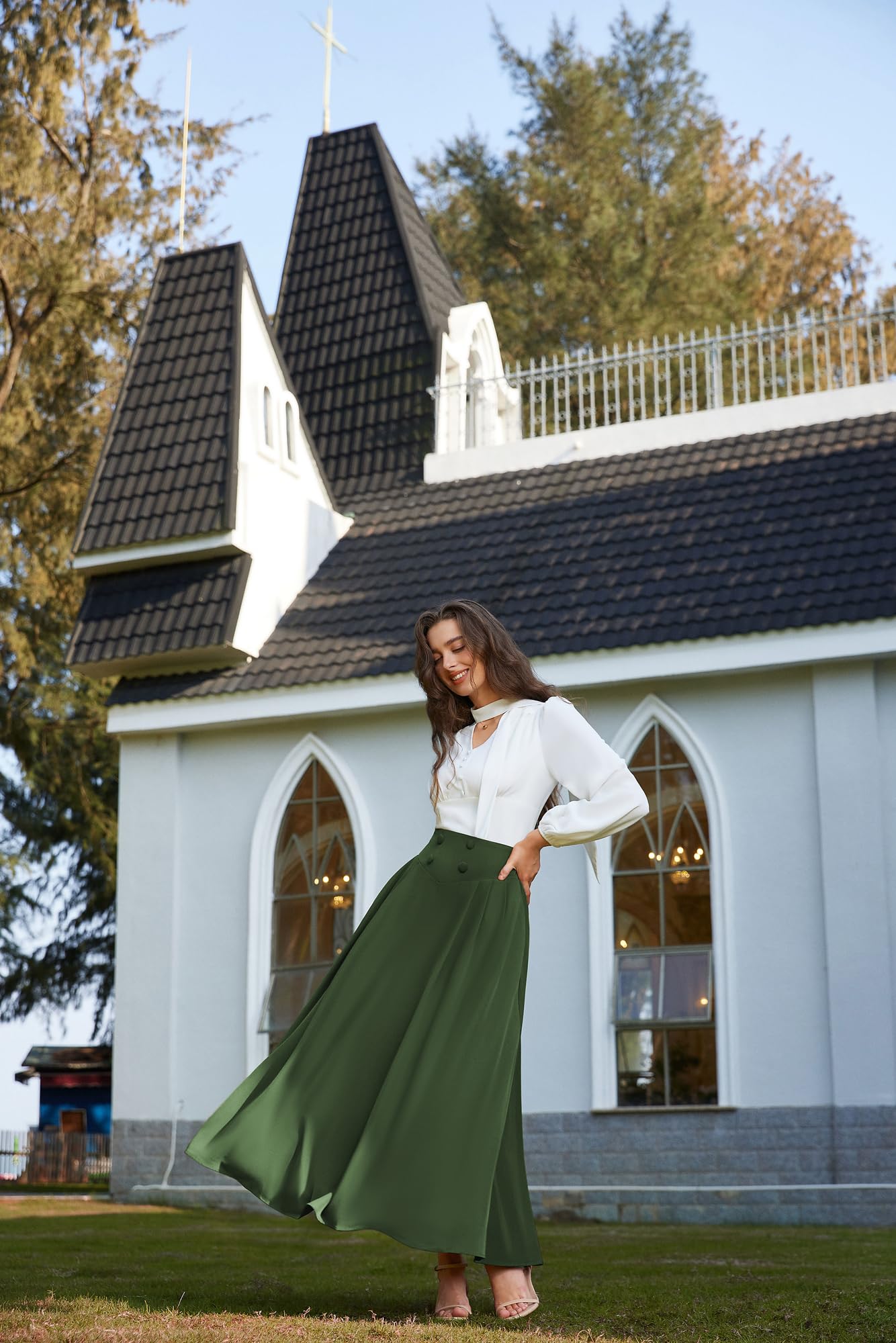 SCARLET DARKNESS Maxi gonna da donna vittoriana vintage elastica a vita alta gonna plissettata