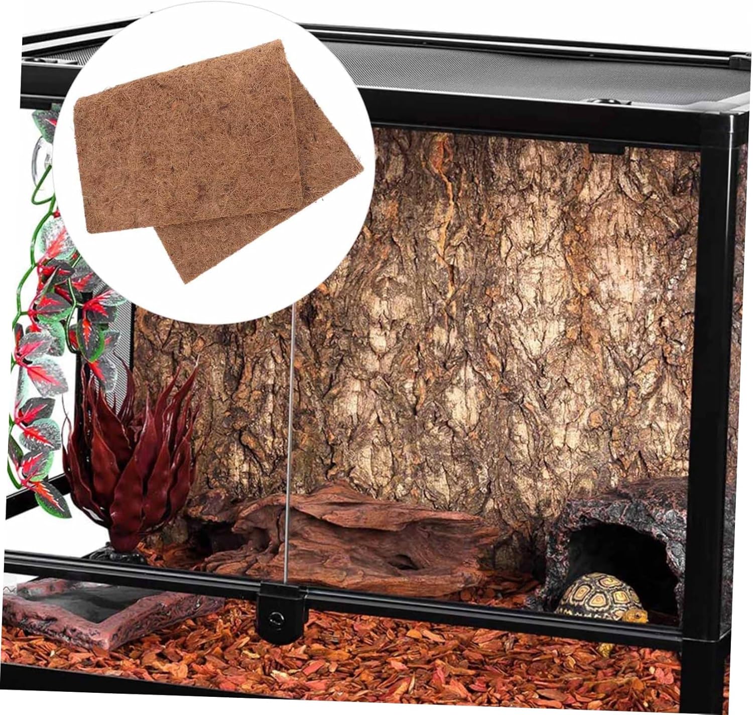 ERINGOGO 4pcs Natural Coconut Fiber Reptile Carpet Mat Non-Slip Lizard Tank Liner for Bearded Dragons Safe Reusable Terrarium Substrate Design for Reptile Safety